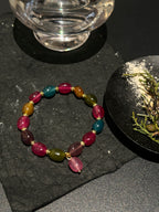 TT original-bracelet-Colorful Tourmaline Bracelet | Rose Red Color-Blocked Elastic Bracelet | Mixed Gemstone Bracelet | Vacation Style | Handmade Style | Brightly Colored Summer Bracelet
