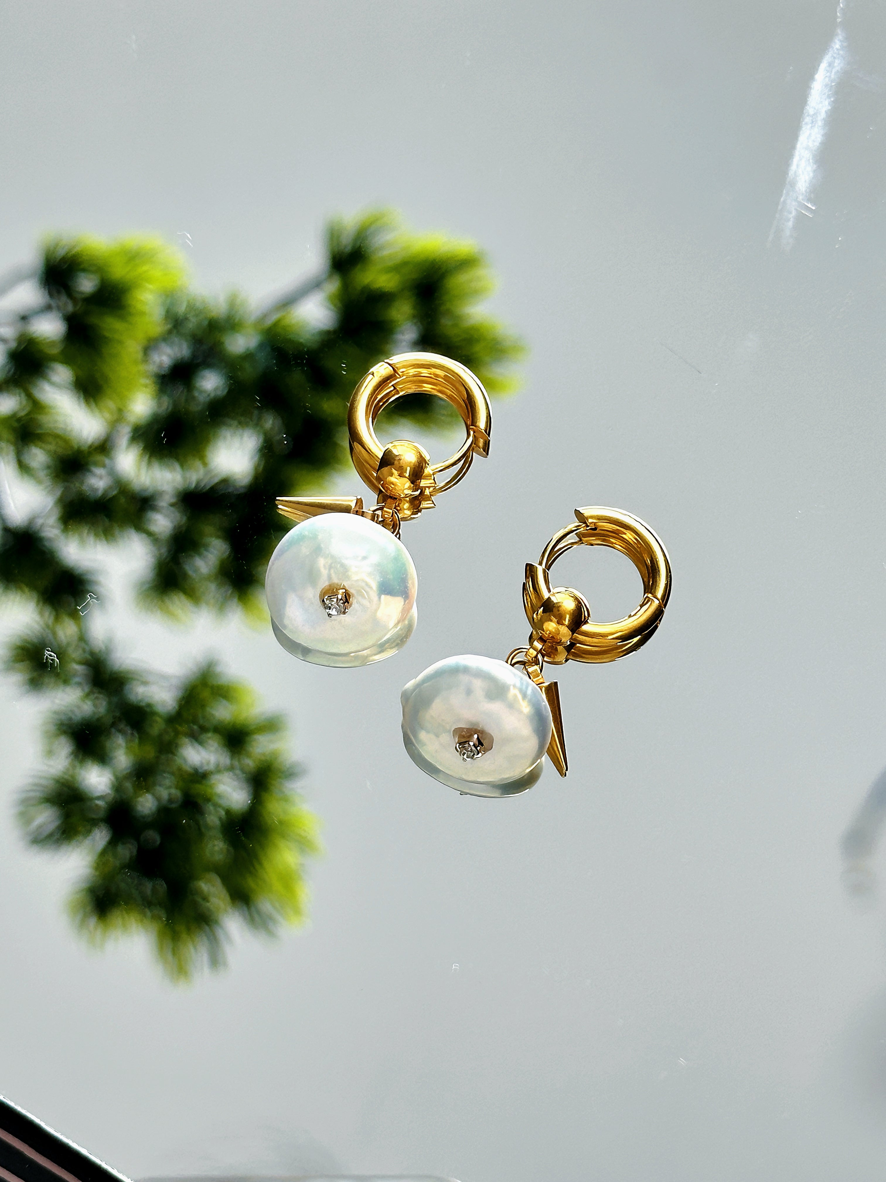 TT original-Pearl earrings- natural freshwater baroque pearls + zircon, personalized mixed-style cone-shaped pendant, high-end jewelry