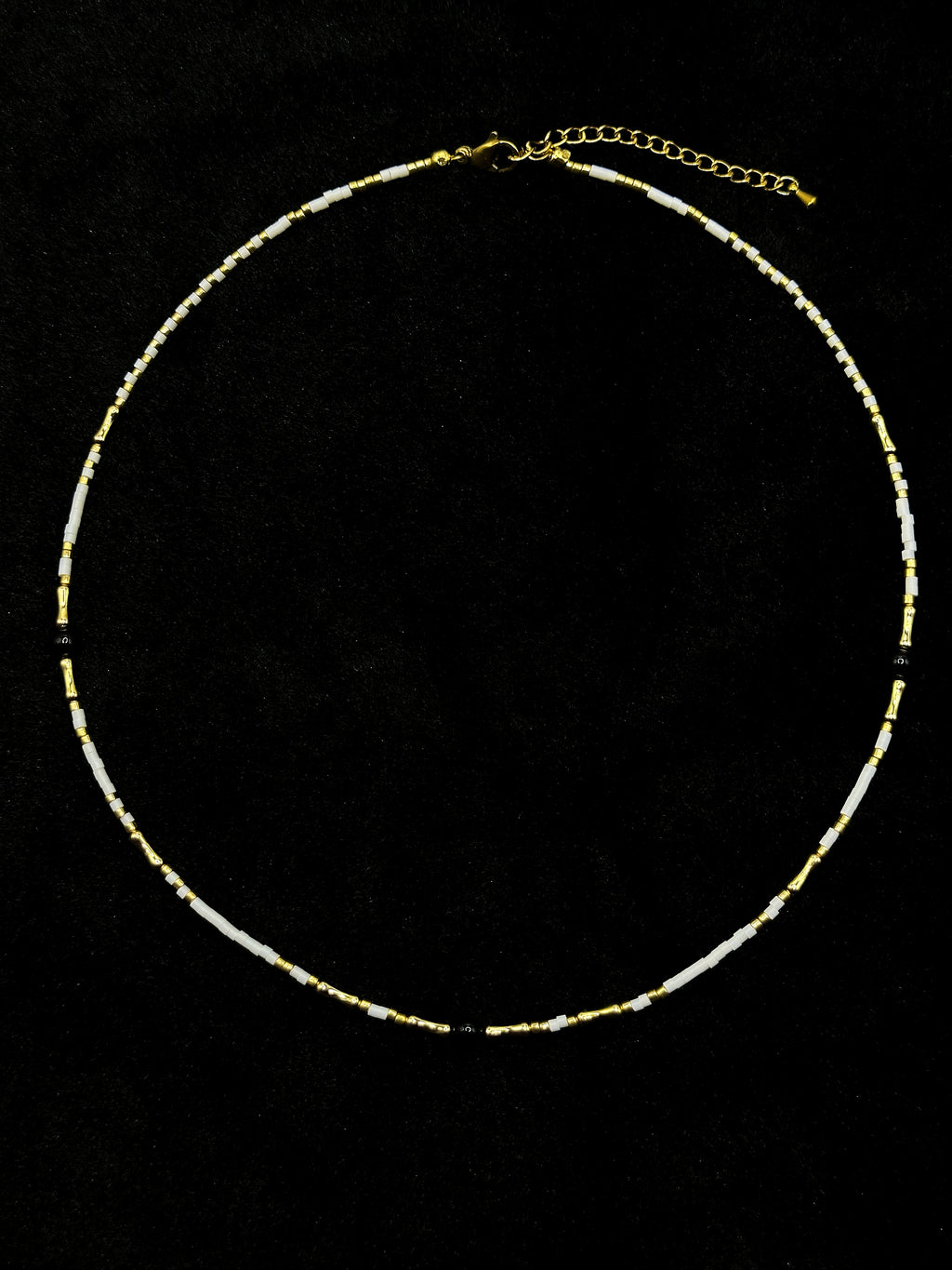 TT original-Bracelet-Handmade Minimal Beaded Necklace for Women | Gold & White Seed Beads Choker | Dainty Adjustable Layering Necklace Jewelry