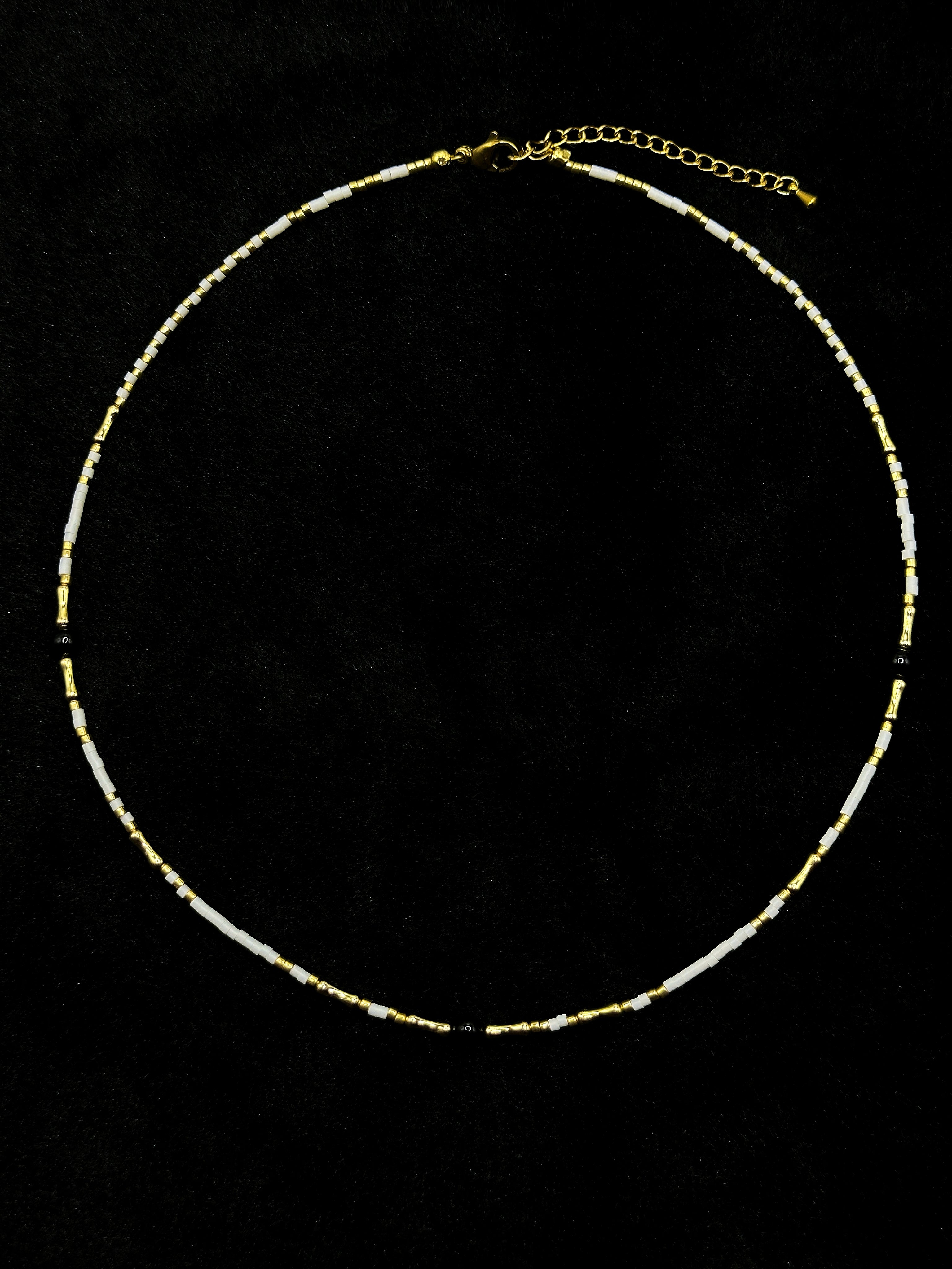 TT original-Bracelet-Handmade Minimal Beaded Necklace for Women | Gold & White Seed Beads Choker | Dainty Adjustable Layering Necklace Jewelry
