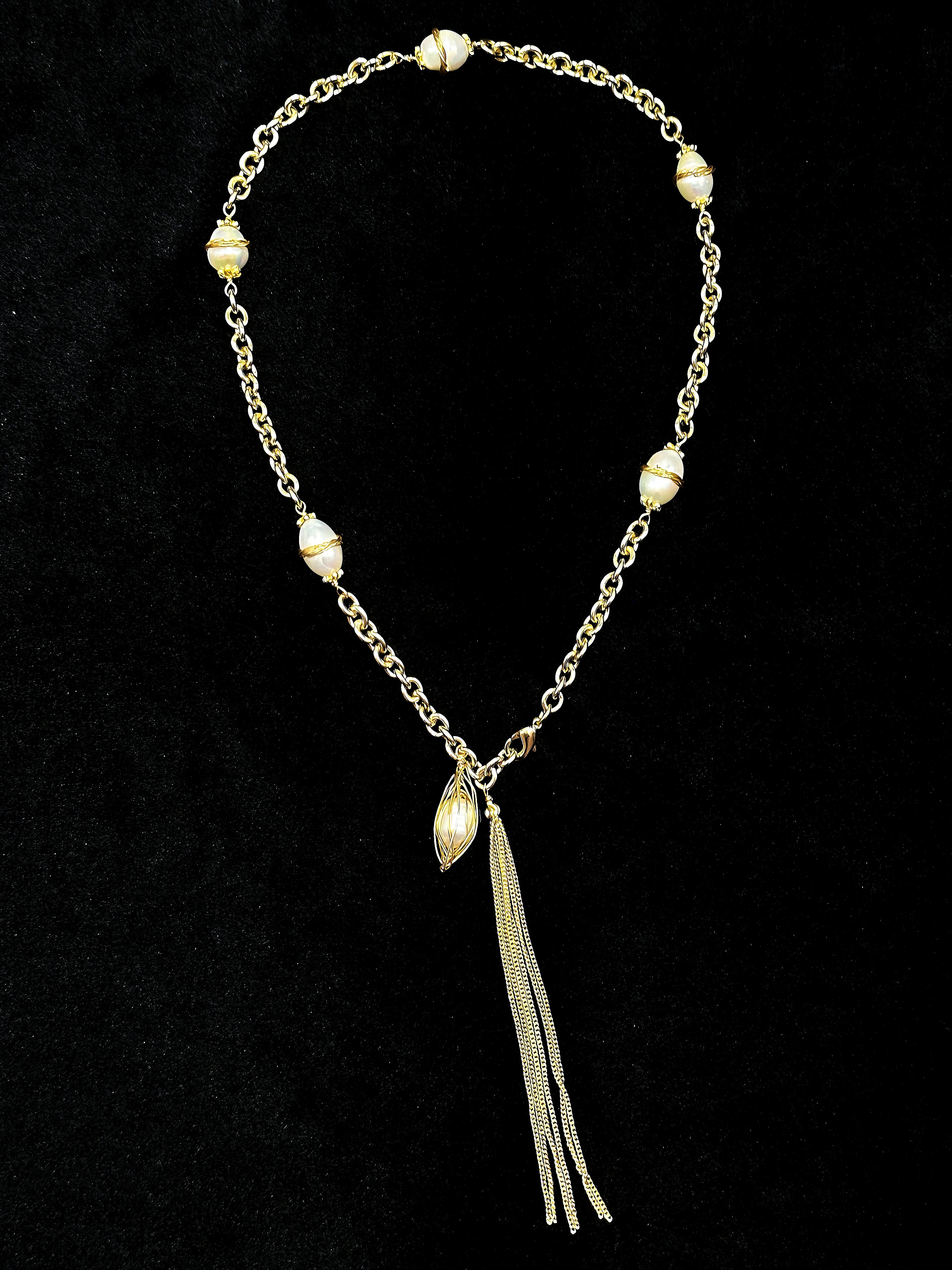 TT Original - necklace - Women's Gold Pearl Tassel Necklace | Vintage Exaggerated Chain Necklace | Handmade Jewelry Gift