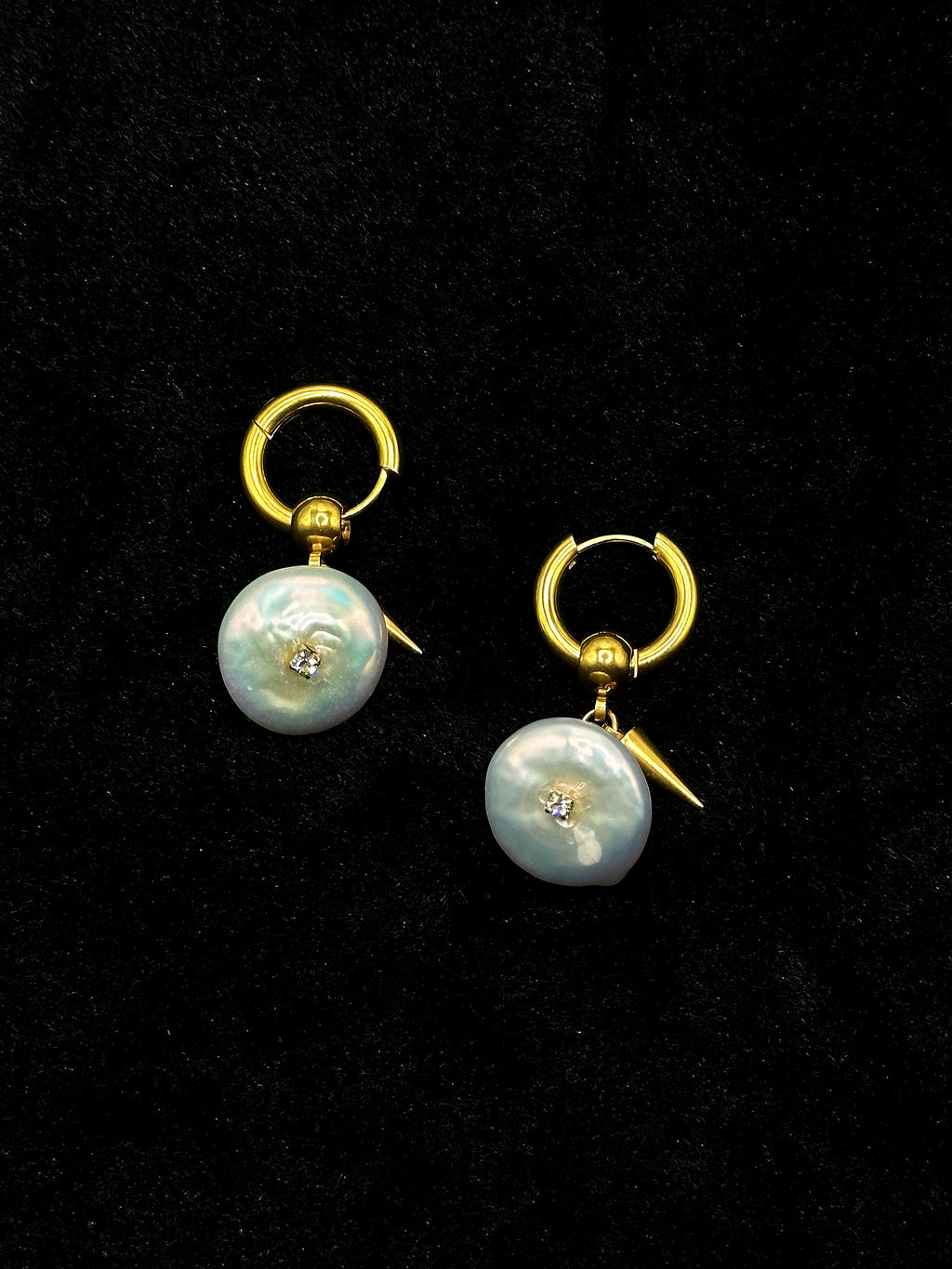 TT original-Pearl earrings- natural freshwater baroque pearls + zircon, personalized mixed-style cone-shaped pendant, high-end jewelry
