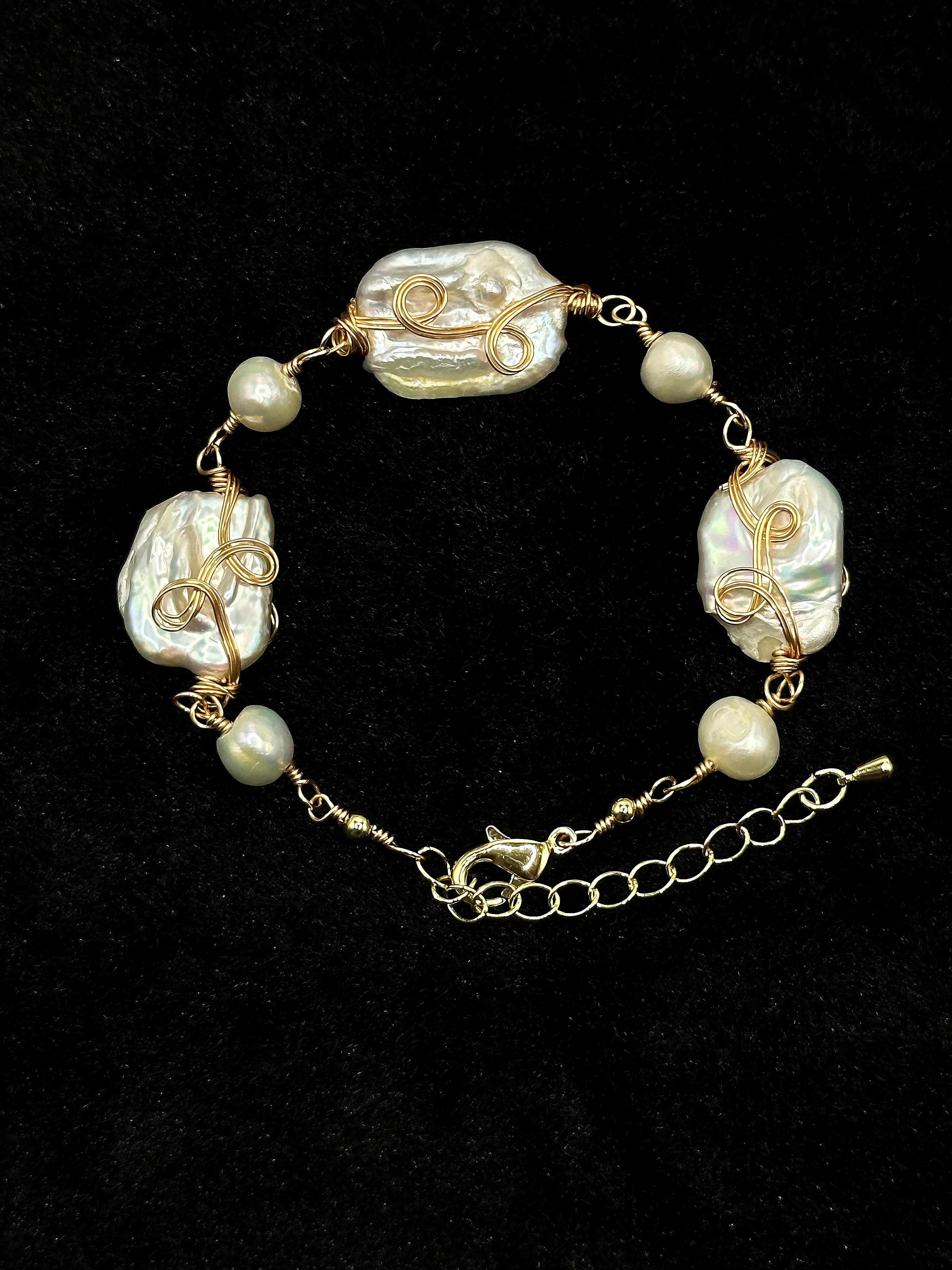 TT original-bracelet-Handmade Baroque Pearl Bracelet | Gold Wire Wrapped, Adjustable Chain, Niche Design
