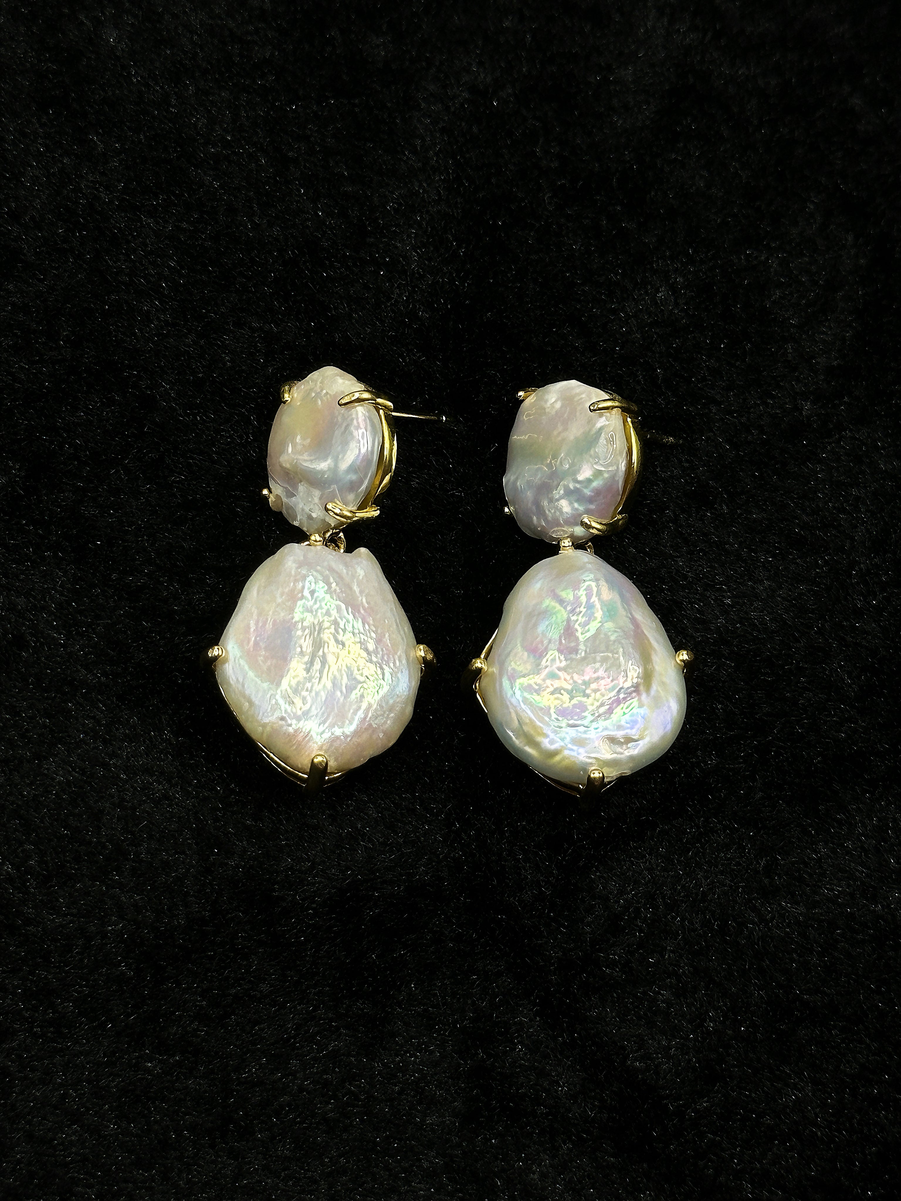 TT original-earring-Natural Baroque Pearl Earrings | Gold Prong Setting - Elegant Drape that Flatters the Face