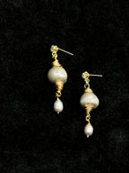 TT original-earring-Baroque Pearl and Gold Thread Earrings | Irregular Pearls + Micro Diamonds - Elegant Drape