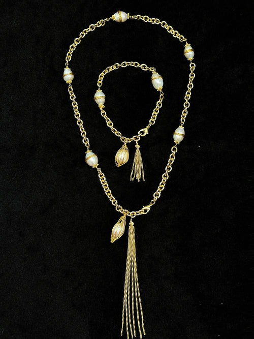 TT Original - necklace - Women's Gold Pearl Tassel Necklace | Vintage Exaggerated Chain Necklace | Handmade Jewelry Gift