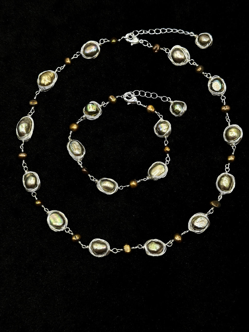 TT original-bracelet-Exquisite irregular pearl necklace and bracelet set | Delicate silver chain jewelry for everyday wear | Anniversary gift