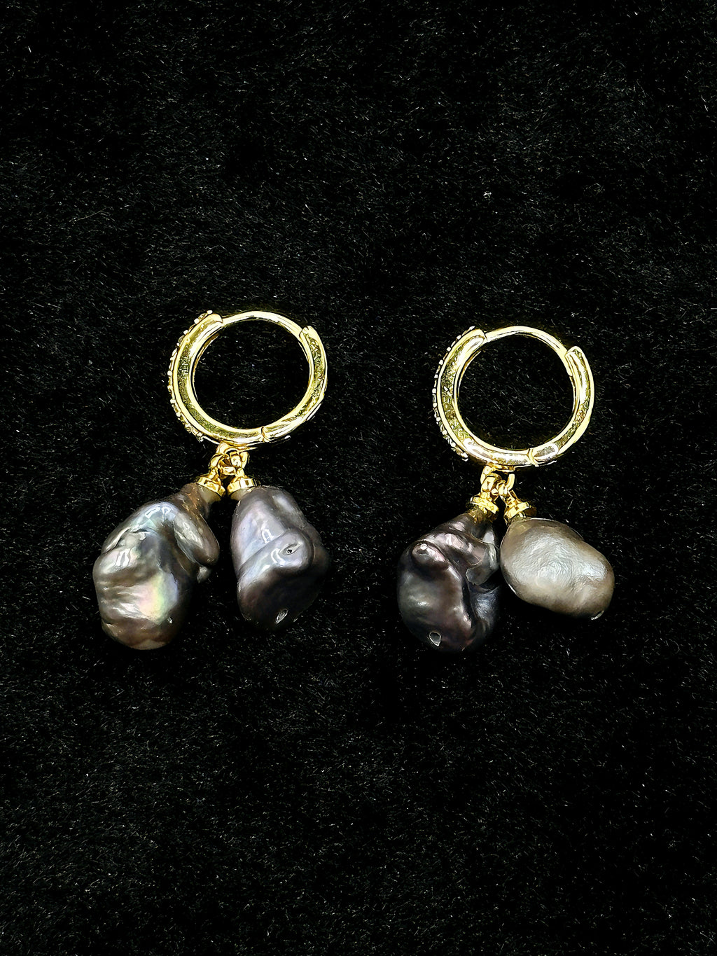 TT original-earring-Exquisite black Baroque pearl earrings | Stylish and sparkling gold earrings | Cool high-street style