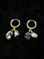 TT original-earring-Exquisite black Baroque pearl earrings | Stylish and sparkling gold earrings | Cool high-street style