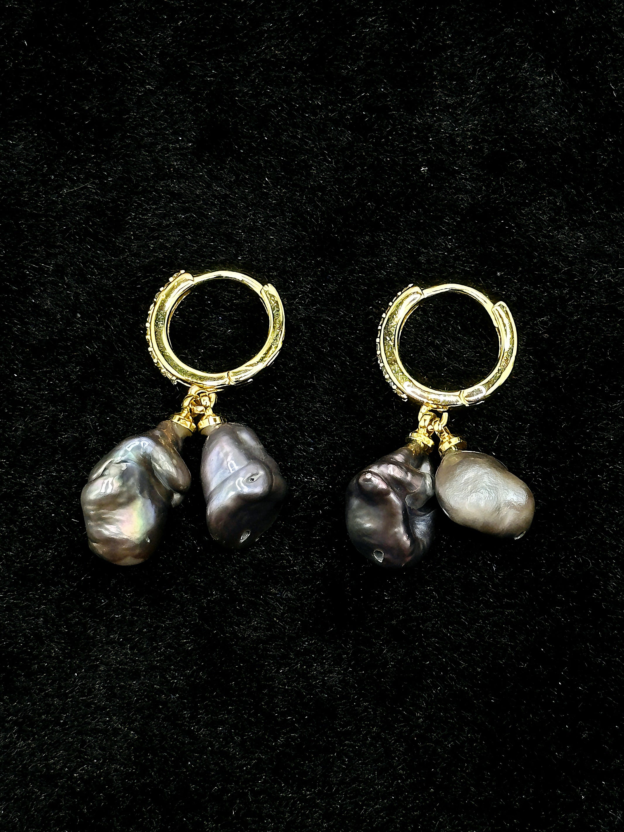 TT original-earring-Exquisite black Baroque pearl earrings | Stylish and sparkling gold earrings | Cool high-street style