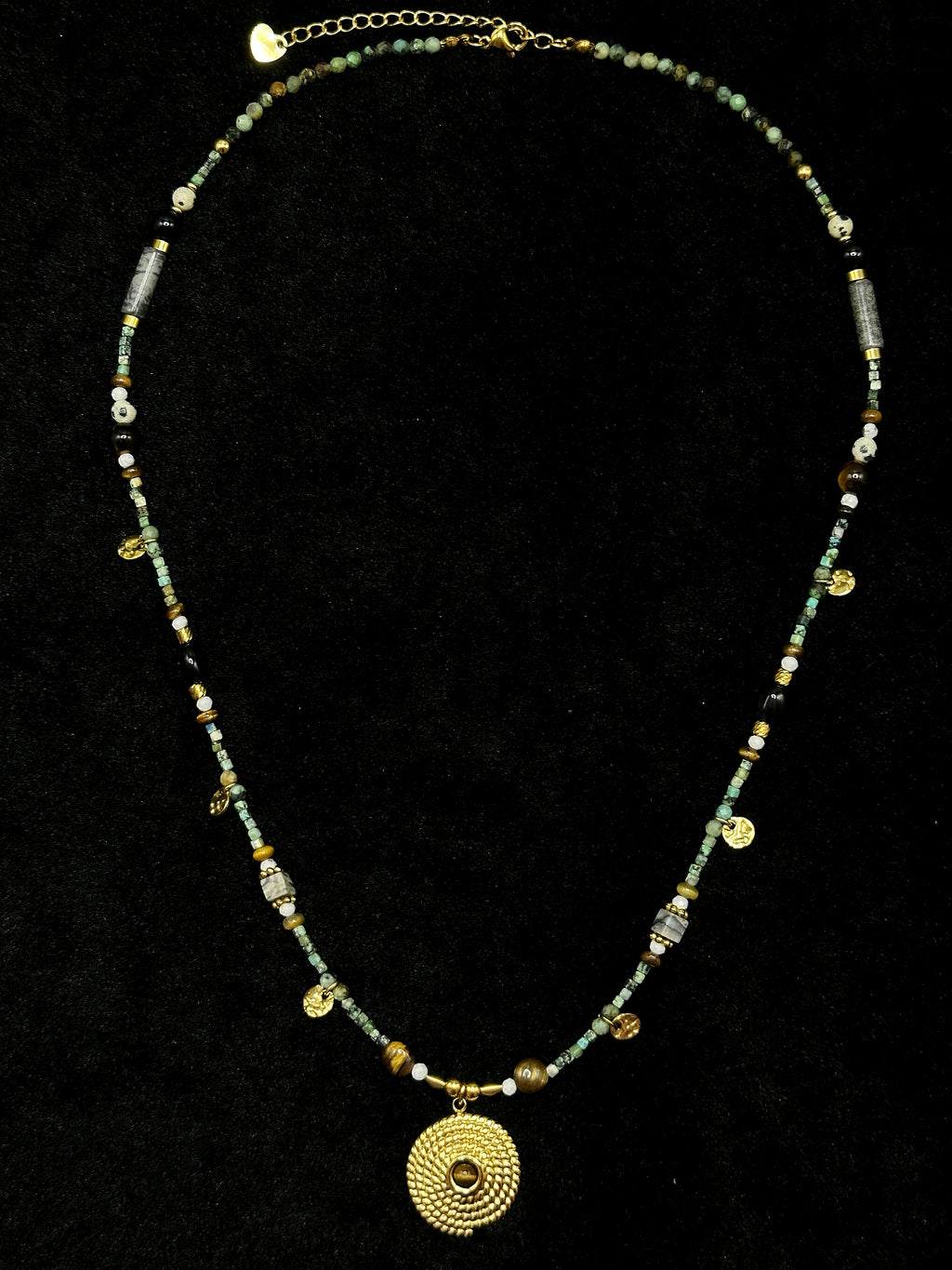 TT original-necklace-Unique tribal style | Bohemian beaded gold pendant necklace | Adjustable turquoise necklace | Handmade style for women
