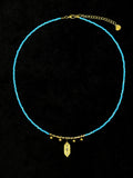 TT original-necklace-Simple turquoise blue beaded choker | Exquisite gold geometric pendant necklace | Adjustable women's vacation essential | Stackable choker