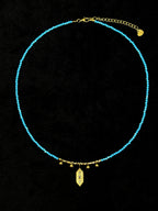 TT original-necklace-Simple turquoise blue beaded choker | Exquisite gold geometric pendant necklace | Adjustable women's vacation essential | Stackable choker