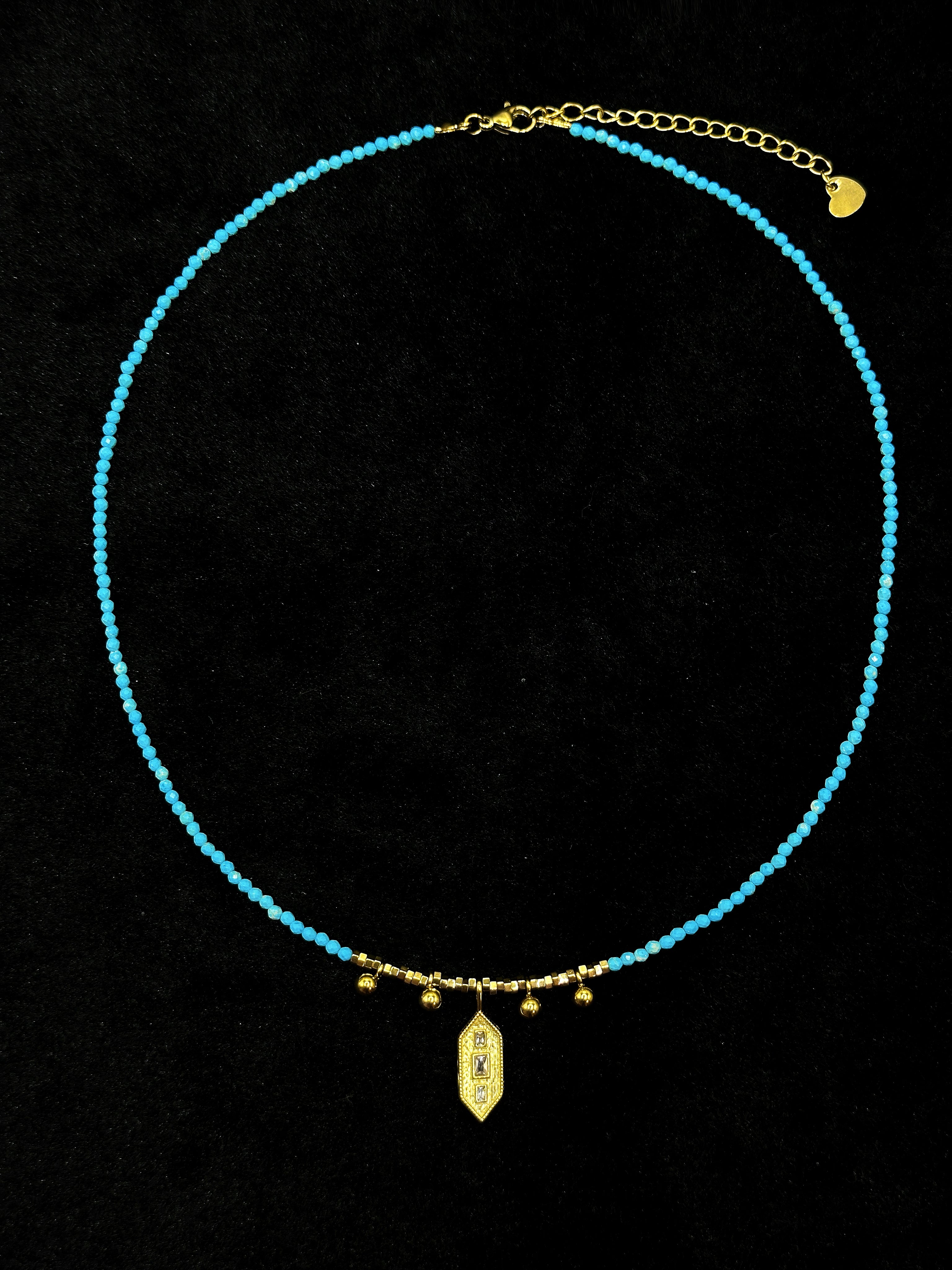 TT original-necklace-Simple turquoise blue beaded choker | Exquisite gold geometric pendant necklace | Adjustable women's vacation essential | Stackable choker