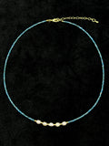 TT original-necklace-Blue crystal rice bead pearl necklace | Cute and simple beaded necklace, beach vacation style | Exquisite layering