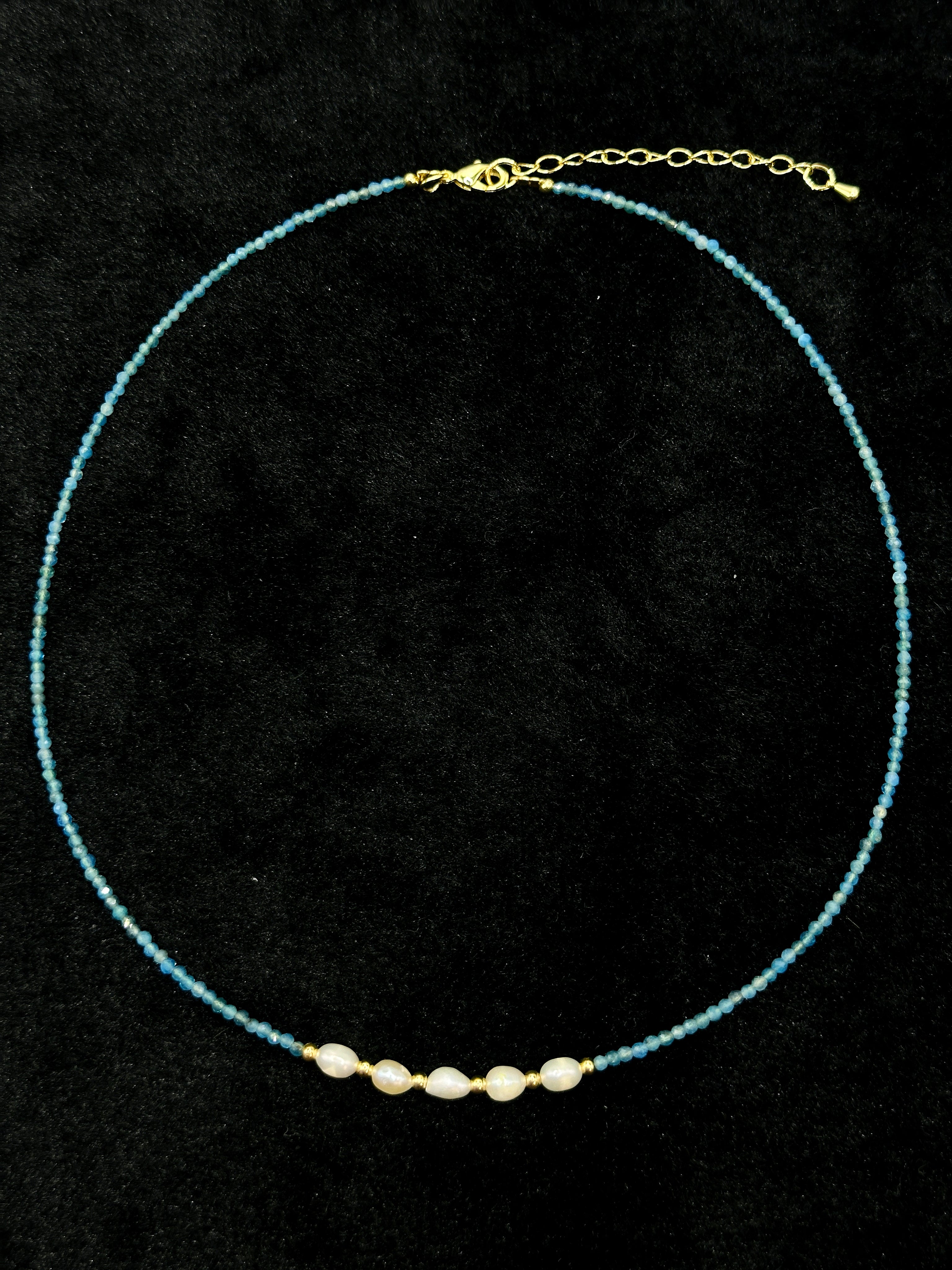 TT original-necklace-Blue crystal rice bead pearl necklace | Cute and simple beaded necklace, beach vacation style | Exquisite layering