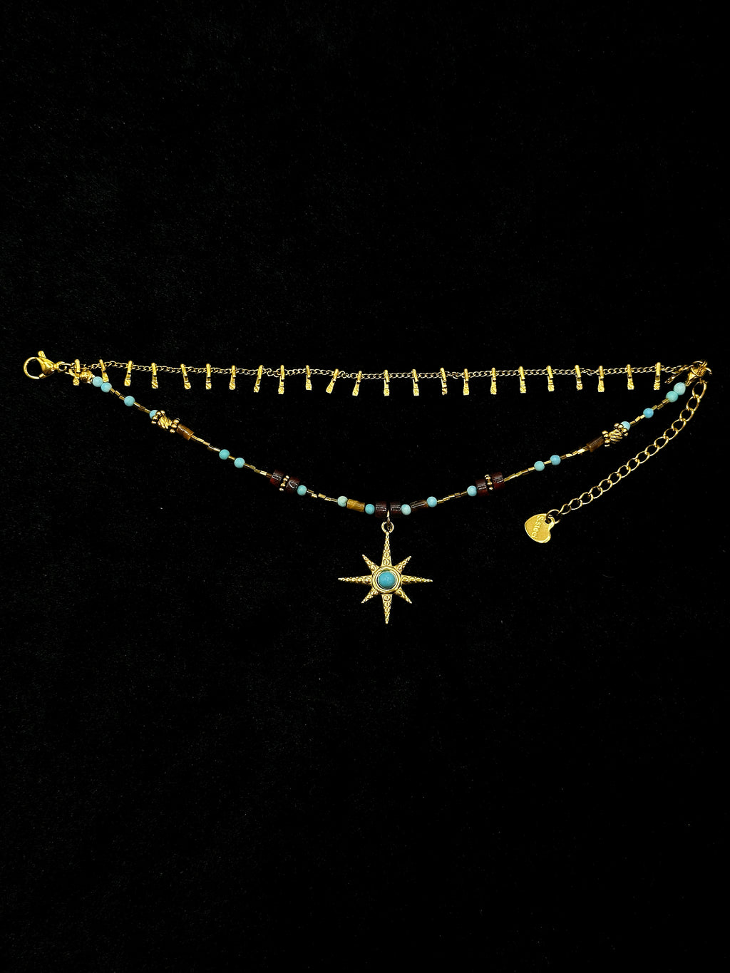 TT original-bracelet-Exquisite summer beach style | Multi-layered gold bracelet | Adjustable turquoise beads and octagonal star pendant | Many travel-themed accessories