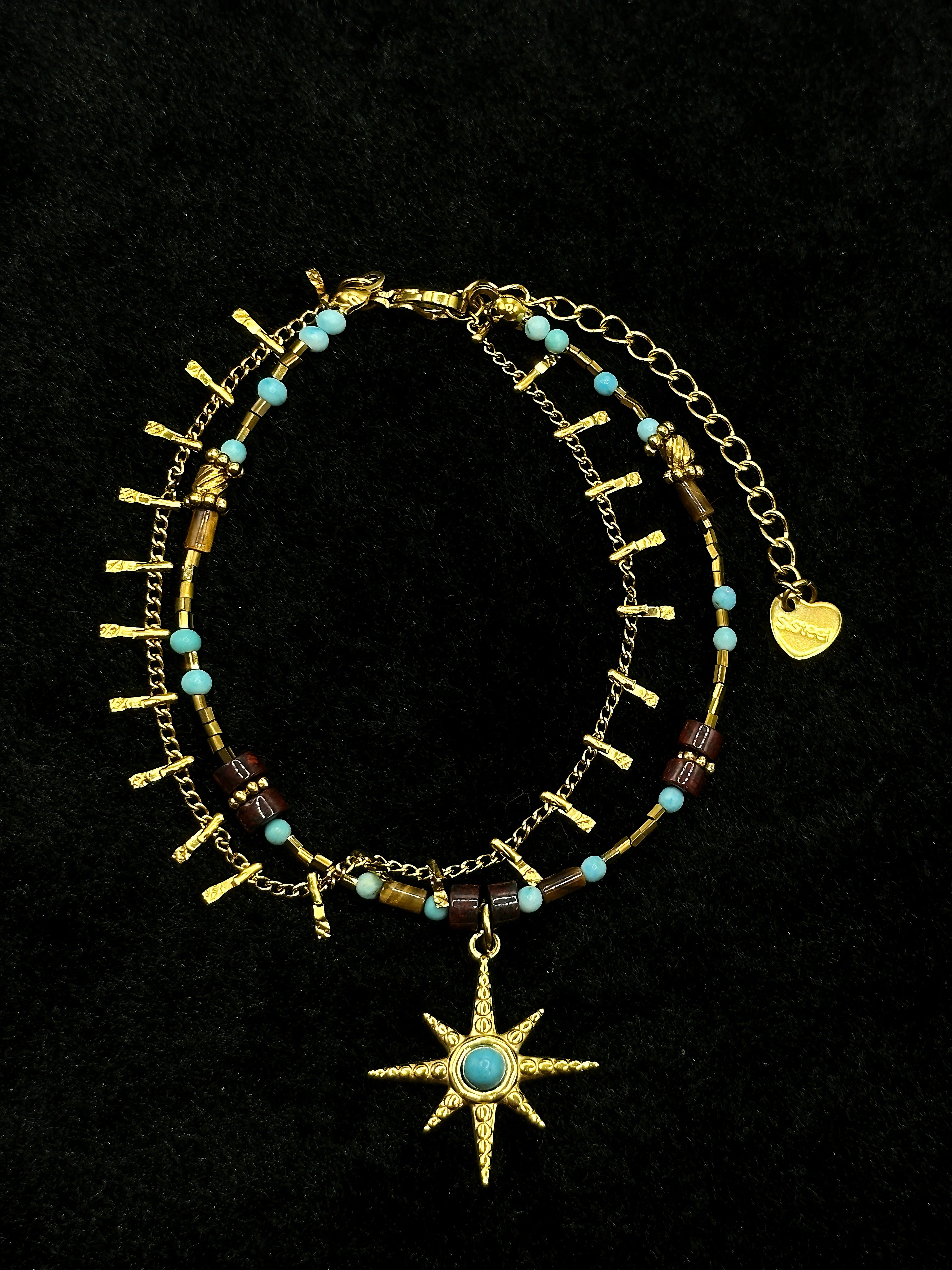 TT original-bracelet-Exquisite summer beach style | Multi-layered gold bracelet | Adjustable turquoise beads and octagonal star pendant | Many travel-themed accessories