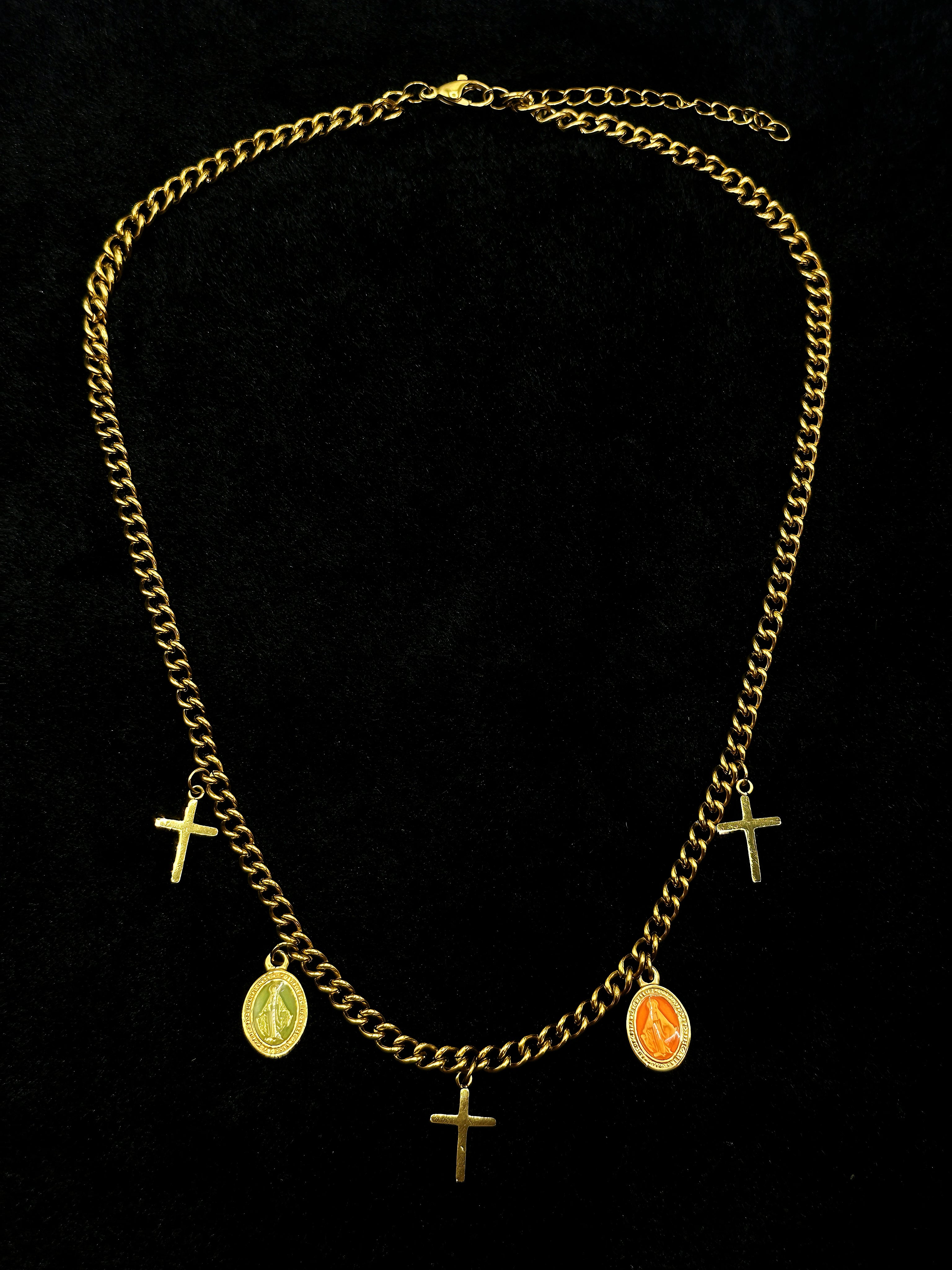 TT original-necklace-Vintage Cross Icon Necklace | Religious Element Gift | Flat, Thick Chain Short Necklace | Retro Trendy Clavicle Necklace