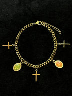 TT original-bracelet-Gold bracelet with Virgin Mary pendant | Vintage religious style | Thick cross chain | Street retro trendy accessory
