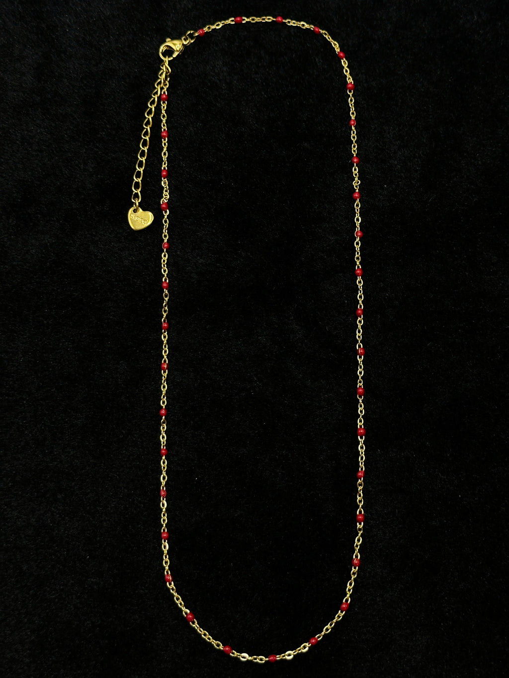 TT original-necklace-Simple red beaded gold long necklace | Adjustable extension chain | Elegant necklace for layering | Perfect for everyday wear | A versatile gift for dates