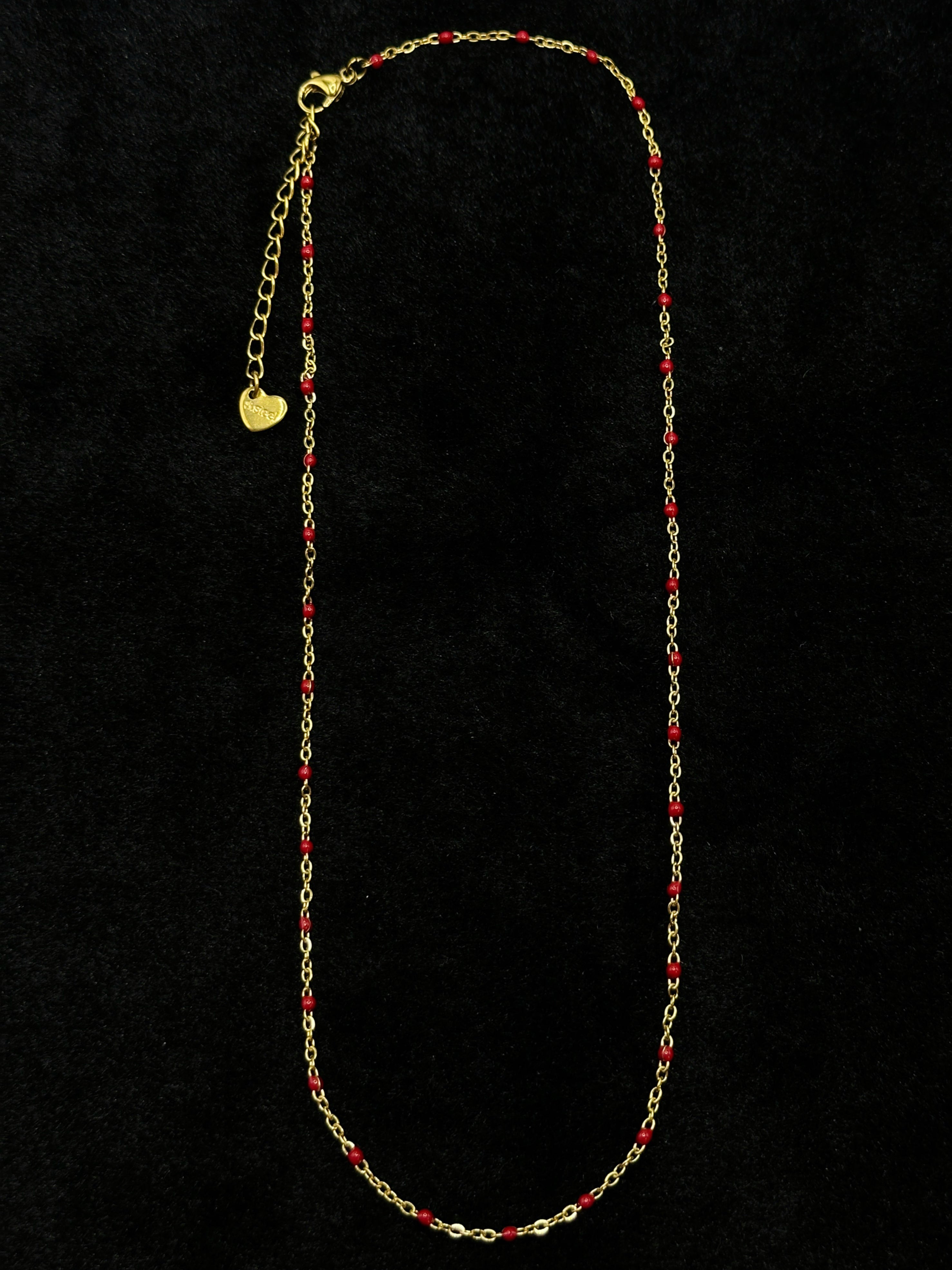 TT original-necklace-Simple red beaded gold long necklace | Adjustable extension chain | Elegant necklace for layering | Perfect for everyday wear | A versatile gift for dates