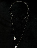 TT original-necklace-Black crystal natural baroque pearl pendant | Long necklace, sweater chain, Y-shaped chain | Exquisite double-layered necklace | High-end, sophisticated, and cool style