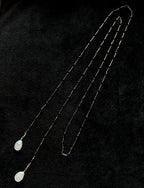 TT original-necklace-Black crystal natural baroque pearl pendant | Long necklace, sweater chain, Y-shaped chain | Exquisite double-layered necklace | High-end, sophisticated, and cool style