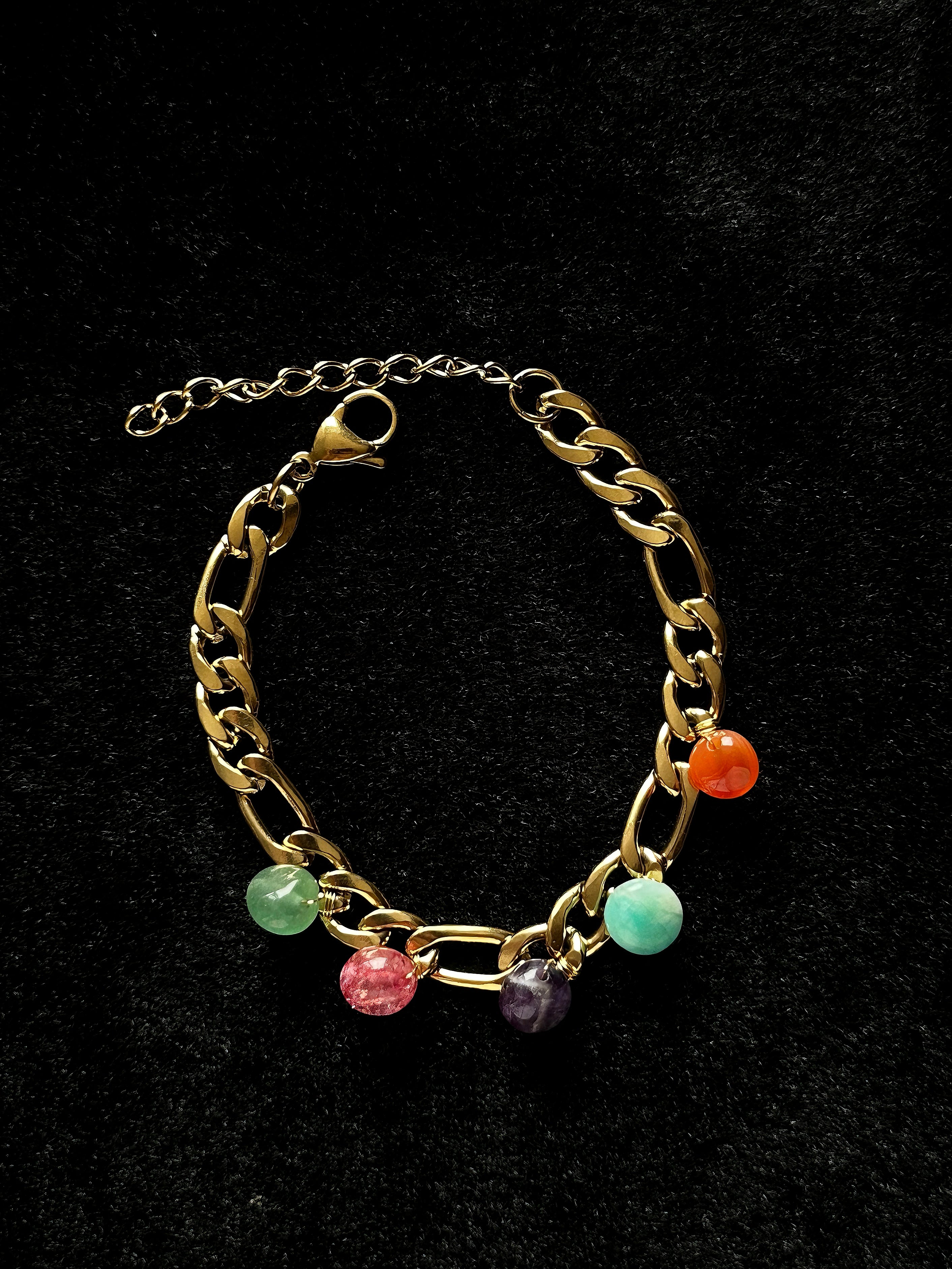 TT original-bracelet-Gold chunky chain with mixed colored gemstones bracelet | Street style | Retro-modern mix | Party/evening | Affordable luxury trendy bracelet