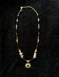 TT original-necklace-Bohemian-style gold sun motif pendant | Multi-colored beaded necklace | Unique pink natural gemstone necklace