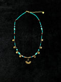 TT original-necklace-Unique and exquisite blue-green beaded necklace | Gold fan-shaped and crescent-shaped pendant | Summer beachwear | Tribal-style necklace