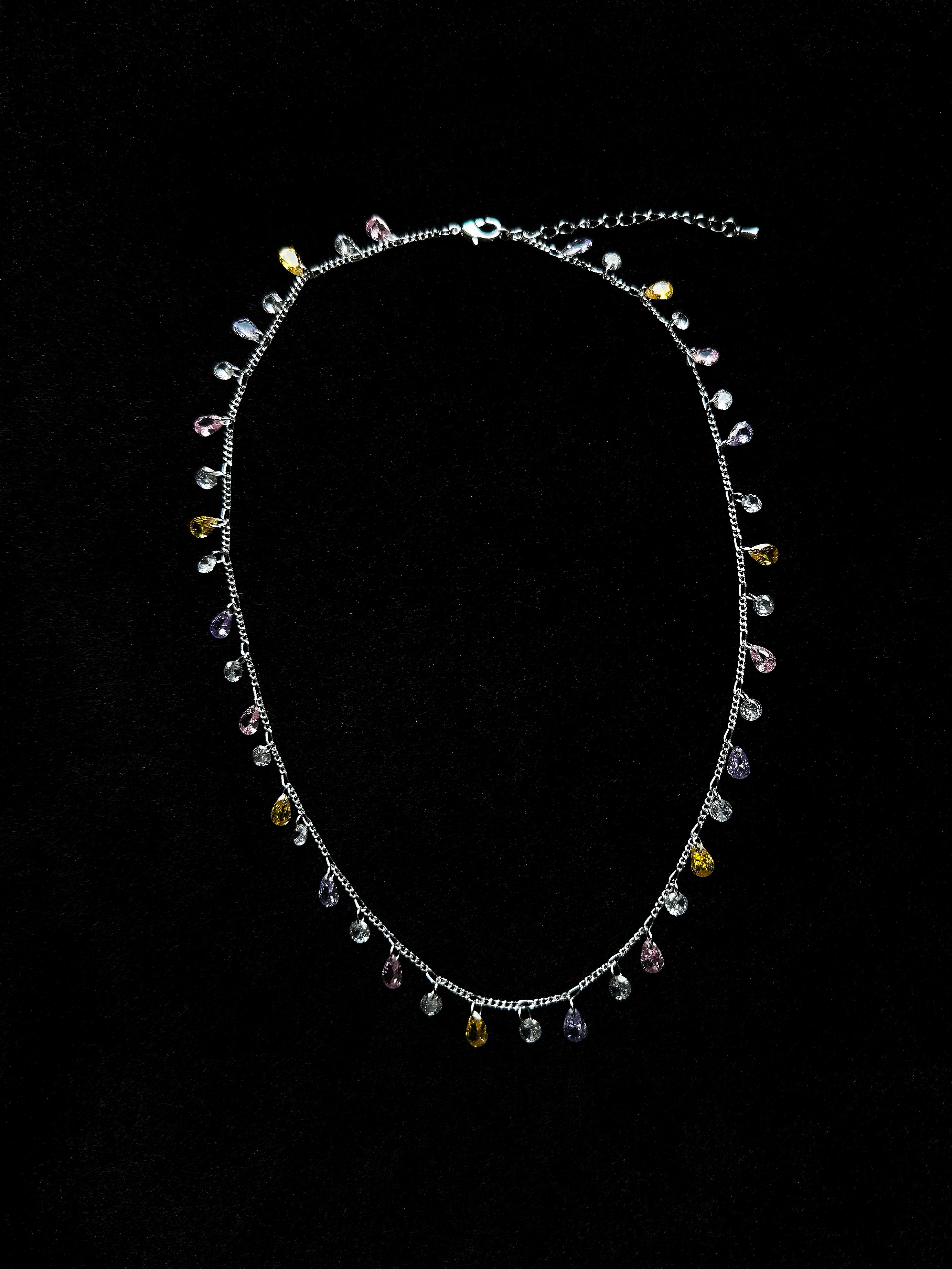 TT original-necklace-Stylish and unique colorful teardrop necklace | Delicate silver chain | Eye-catching colorful necklace for parties | Simple and sweet colorful teardrop necklace | Yellow, purple, pink