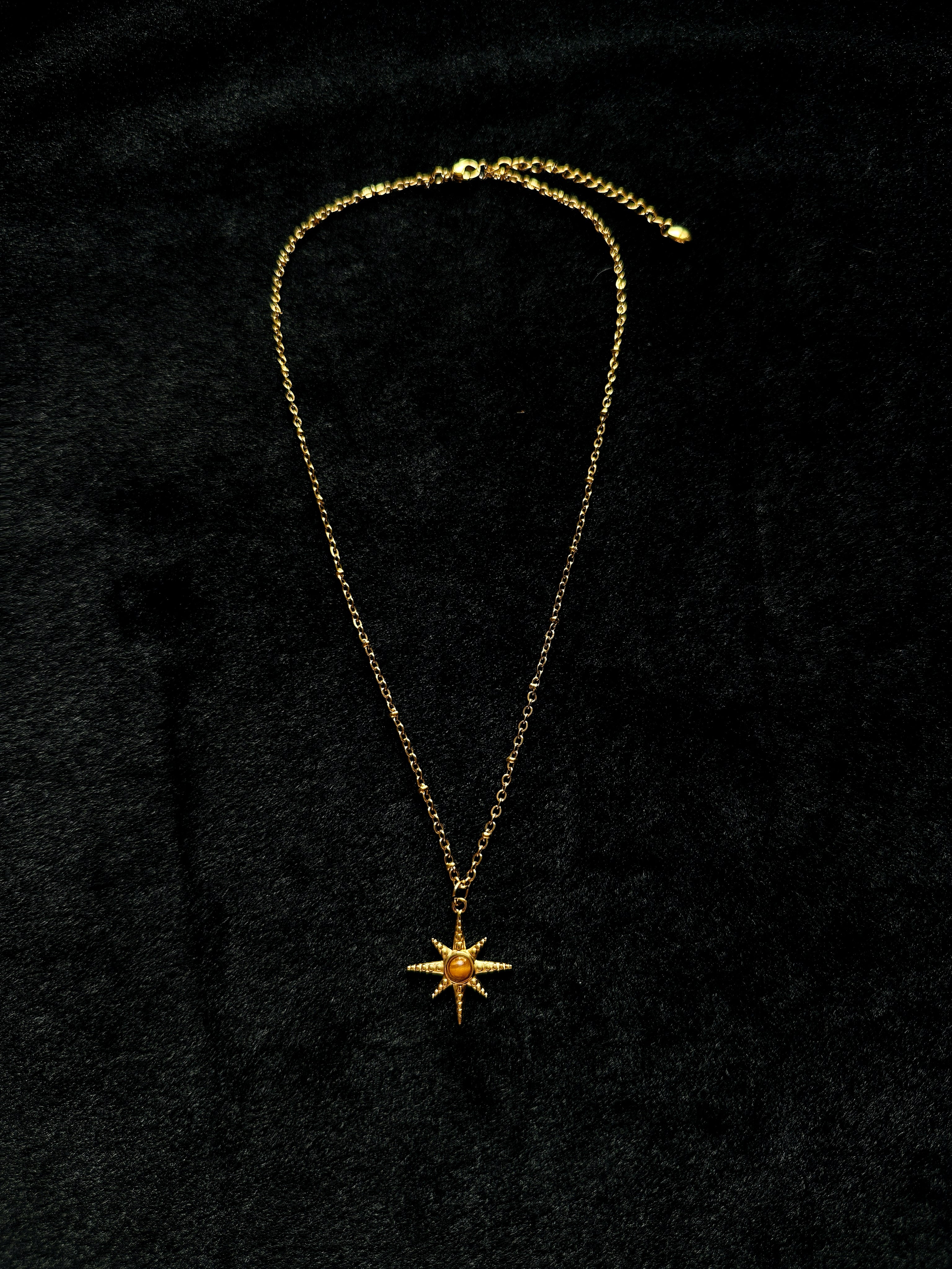 TT original-necklace-Golden Sun and Star Necklace | Natural Tiger's Eye Gemstone | Vintage Bohemian Astrological Spiritual Jewelry Gift | Stacked Jewelry
