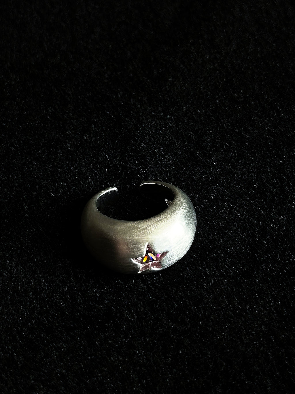 TT original-ring-Vintage half-moon open ring | Handmade feel | Matte brushed silver ring | Five-pointed star ring | Unique wide ring