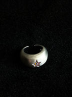 TT original-ring-Vintage half-moon open ring | Handmade feel | Matte brushed silver ring | Five-pointed star ring | Unique wide ring