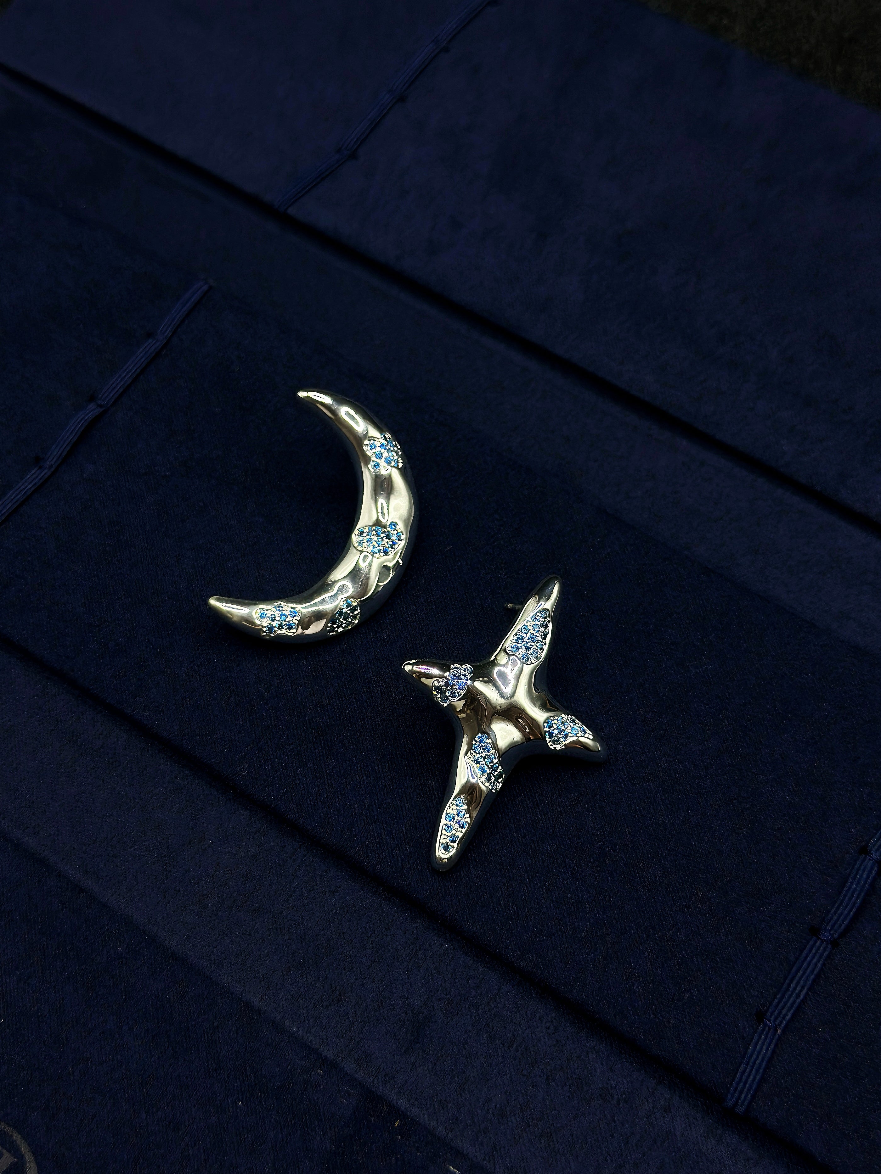 TT original-earring-High-end asymmetrical star and moon earrings | AB style earrings | Romantic cosmic-themed gift | Sweet and cool style | Astrological element earrings