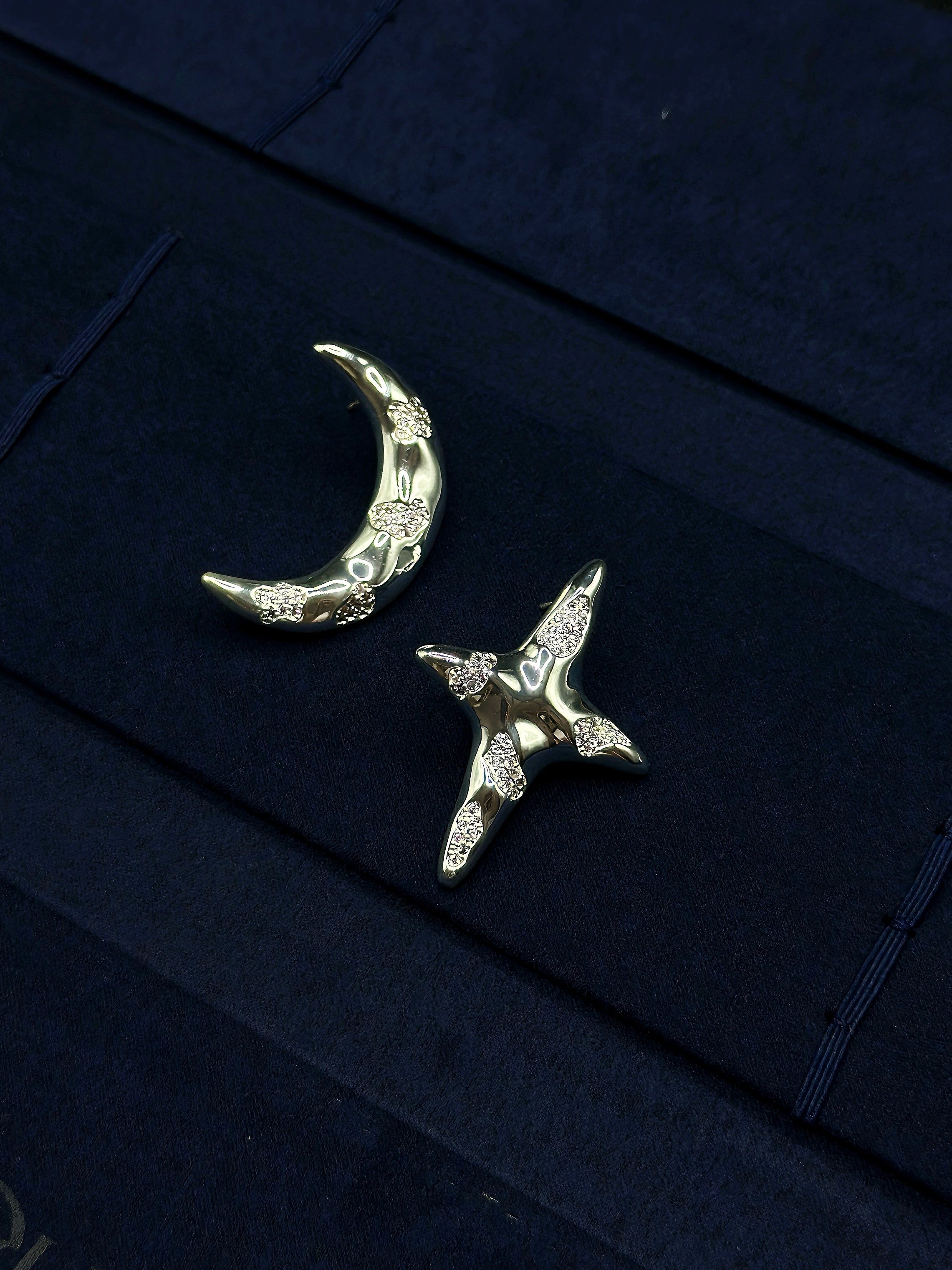 TT original-earring-High-end asymmetrical star and moon earrings | AB style earrings | Romantic cosmic-themed gift | Sweet and cool style | Astrological element earrings