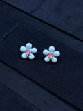 TT original-earring-Light blue petal-shaped heart-shaped pink diamond stud earrings | Sweet, petite, and adorable | Girlish flower earrings | Affordable luxury stud earrings | Korean style, simple and elegant