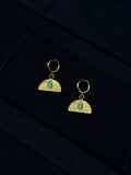 TT original-earring-Bohemian geometric design | Textured earrings | Hammered fan-shaped earrings | High-end vintage emeralds | Fair-skinned and elegant style