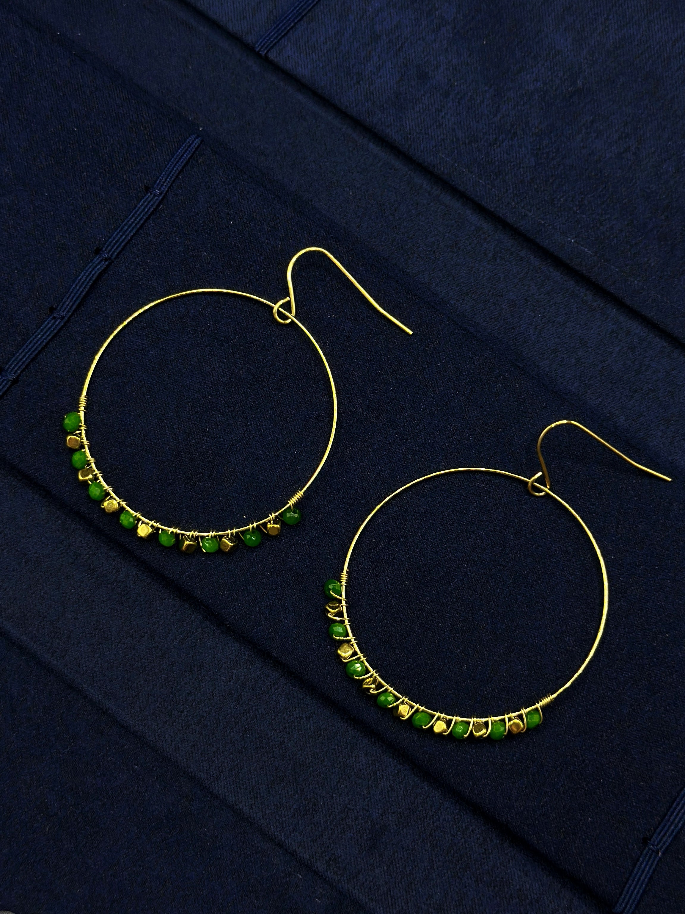 TT original-earring-Bohemian-style green gemstone earrings | Beach vacation style | Travel photography essential | Vintage handmade earrings | One-of-a-kind handmade pieces