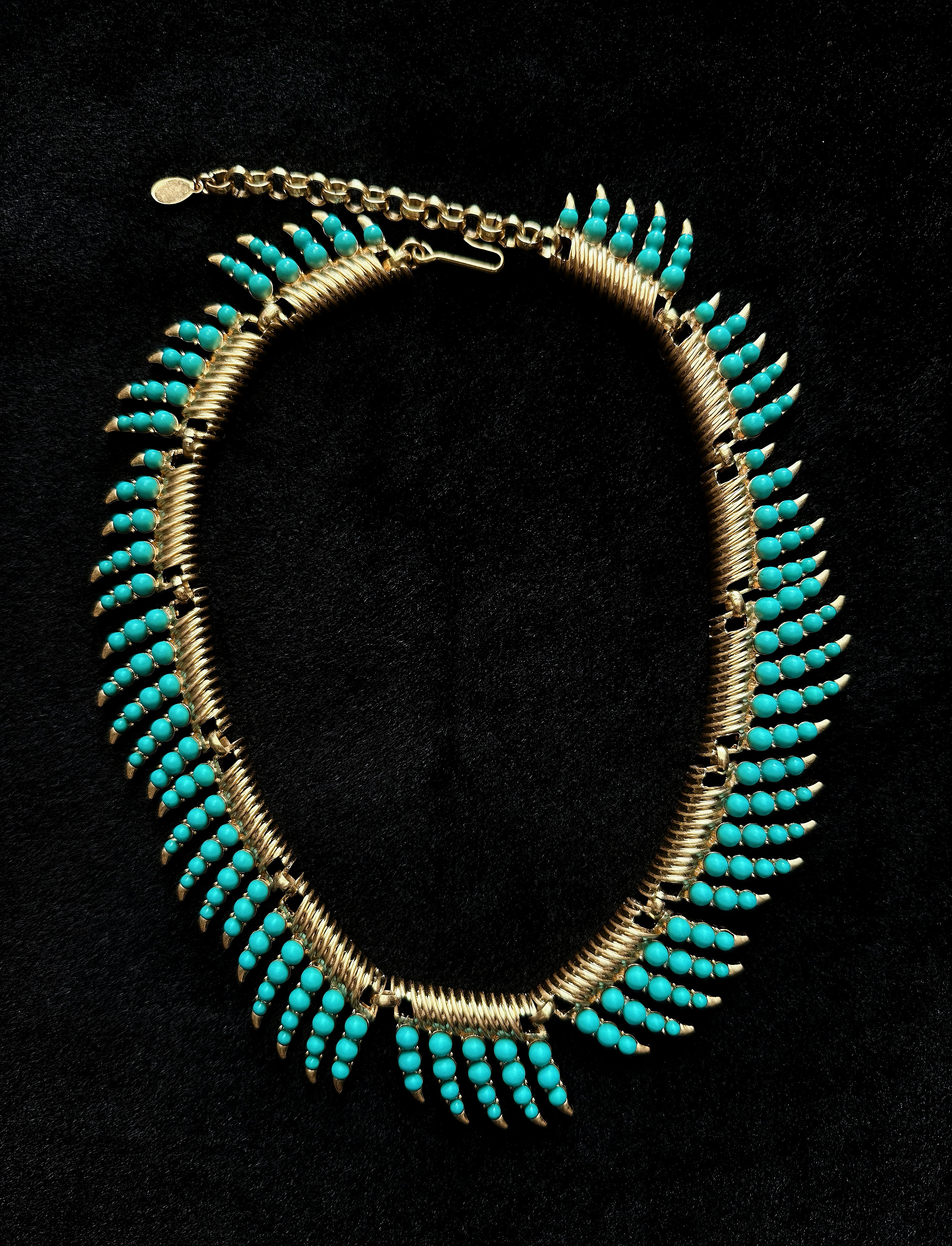 TT original-necklace-Vintage Gold Faux Turquoise Necklace | Retro Tribal Style | Luxurious Niche Design | Perfect for Photoshoots