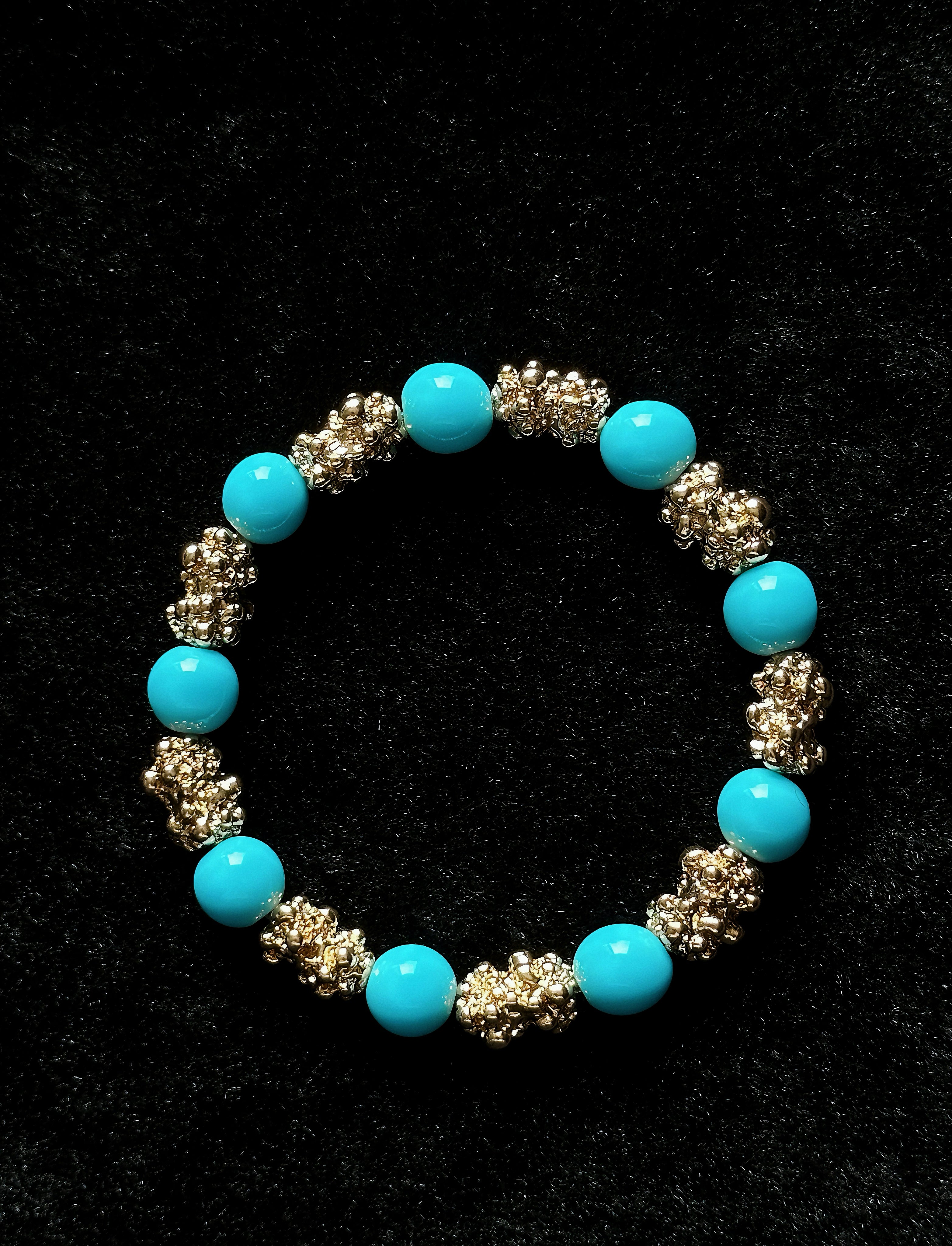 TT original-bracelet-Niche Vintage Style Stone-like Bracelet | Stackable and Perfect as a Commute or Vacation Gift | Gold Bracelet with Imitation Turquoise Beads