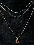 TT original-necklace-Vintage gold ruby square necklace | Baroque pattern pendant | Small multi-layered delicate chain necklace