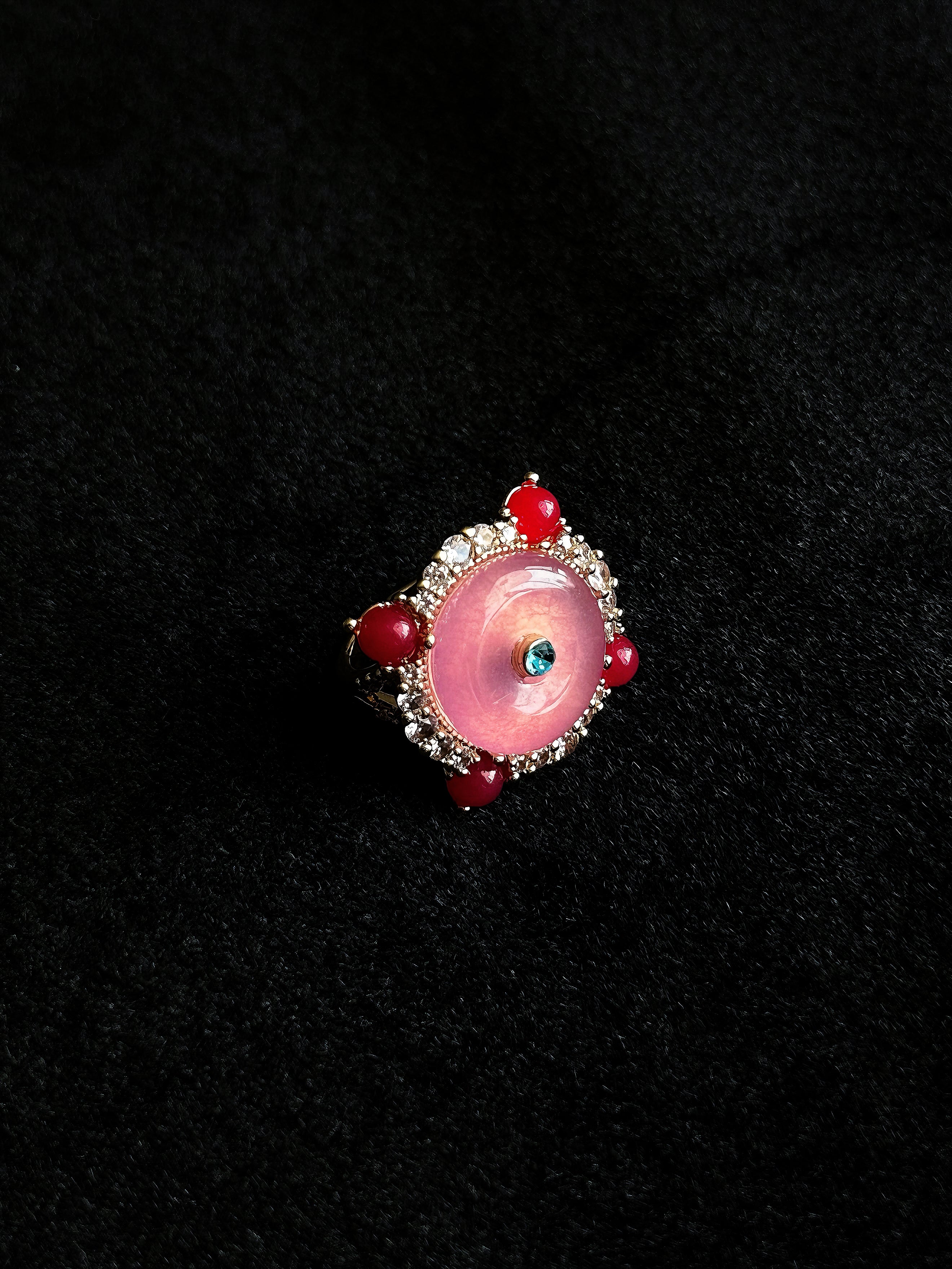 TT original-ring-Colored Gemstone Fashion Ring | Unique Cocktail Ring | Vintage Pink Spiral Ring