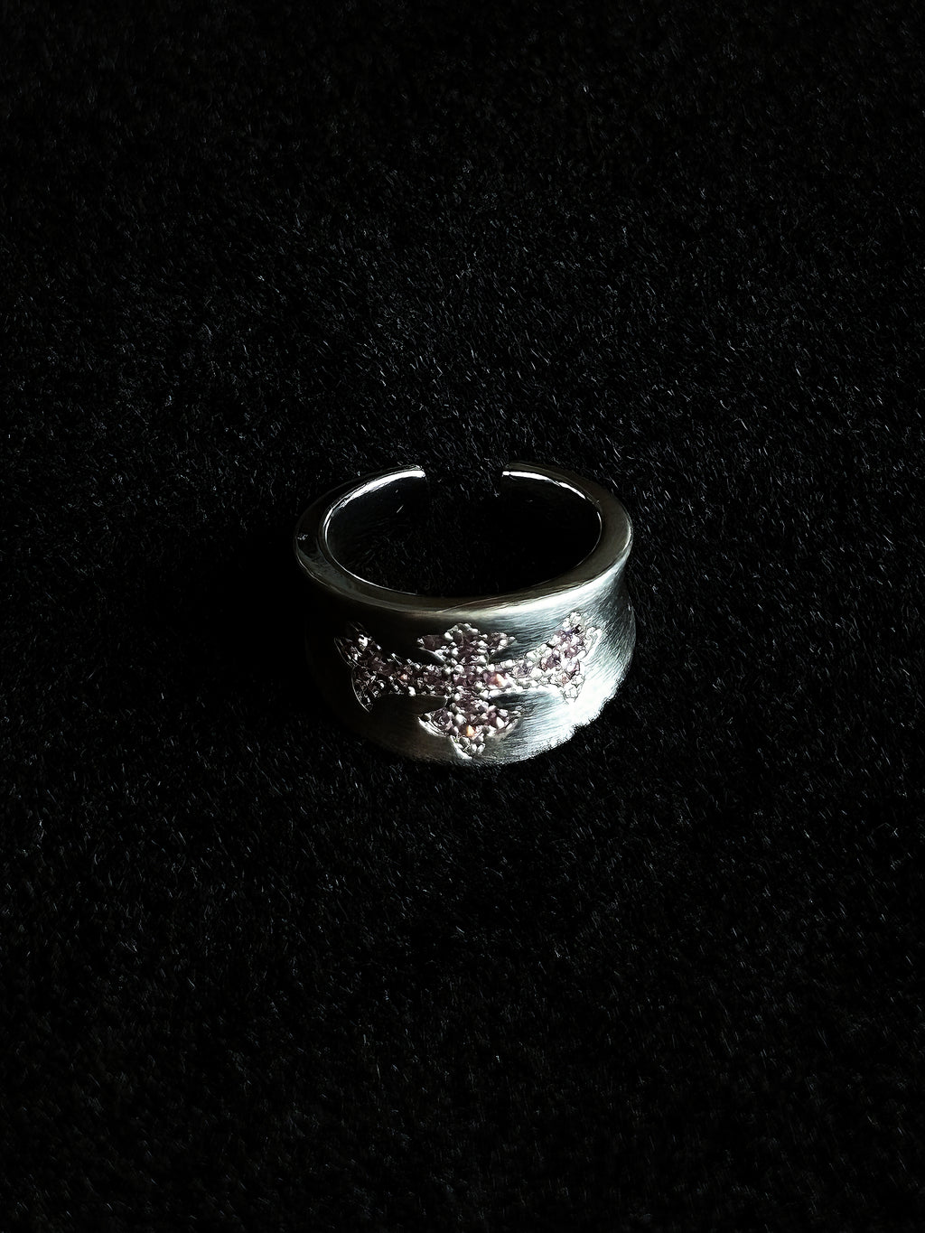 TT original-ring-Pink diamond cross ring | Dark style | Thick silver ring | Unisex cool ring | Couple ring | Index finger ring