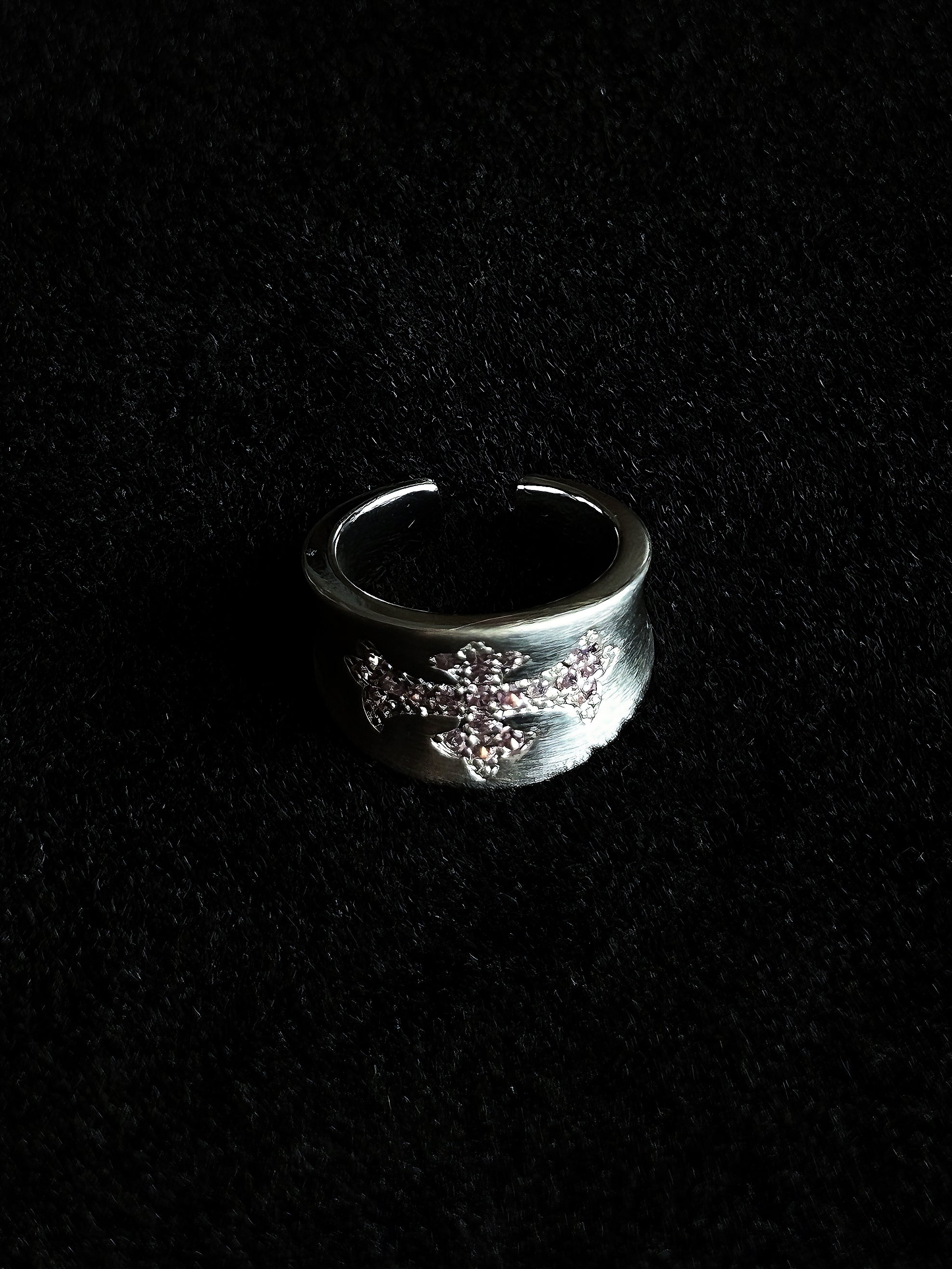 TT original-ring-Pink diamond cross ring | Dark style | Thick silver ring | Unisex cool ring | Couple ring | Index finger ring