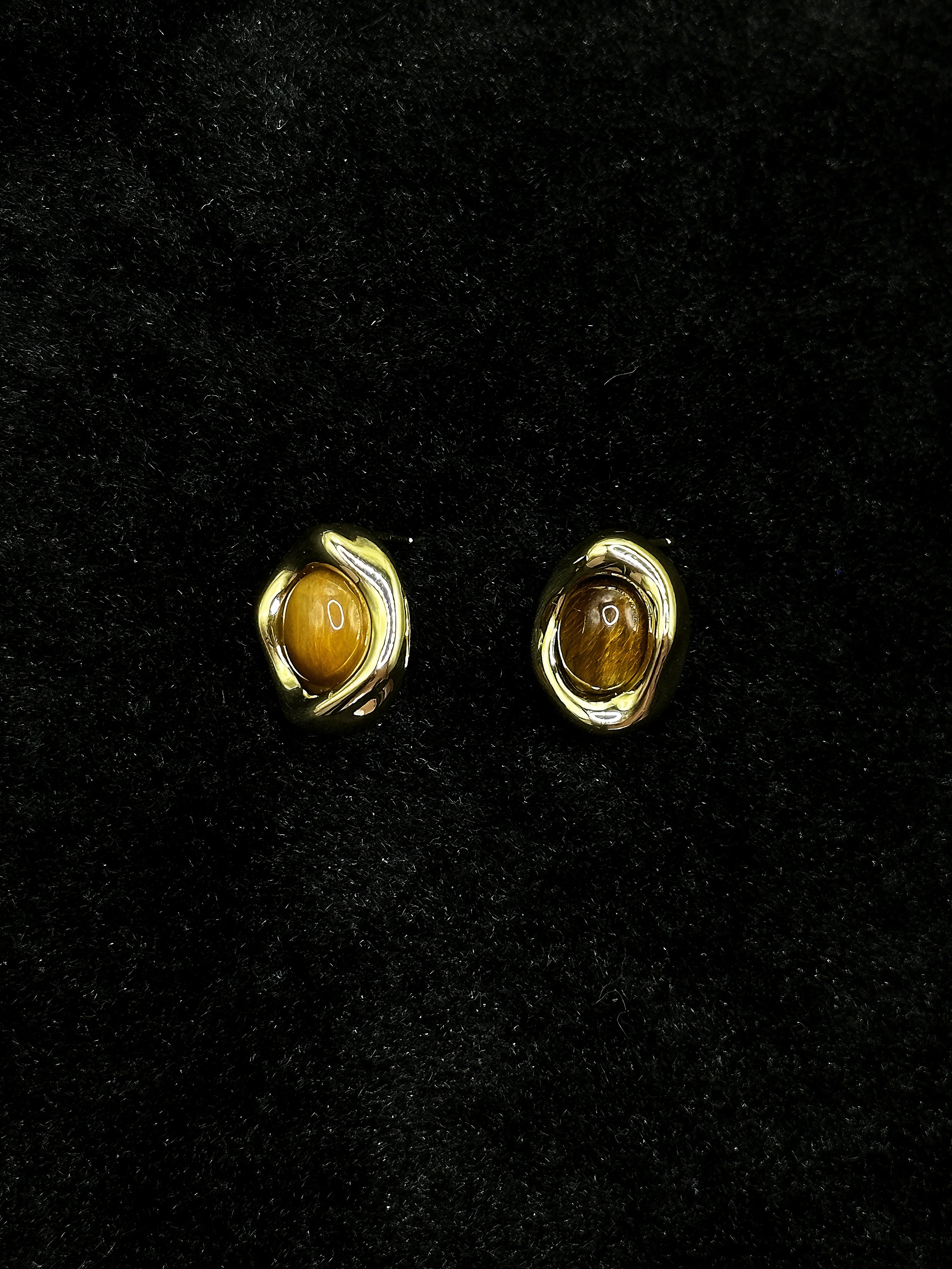 TT original-earring-Vintage Tiger Eye Stud Earrings | French Vintage Earrings | Handmade Minimalist Natural Gemstone Earrings (Women's)