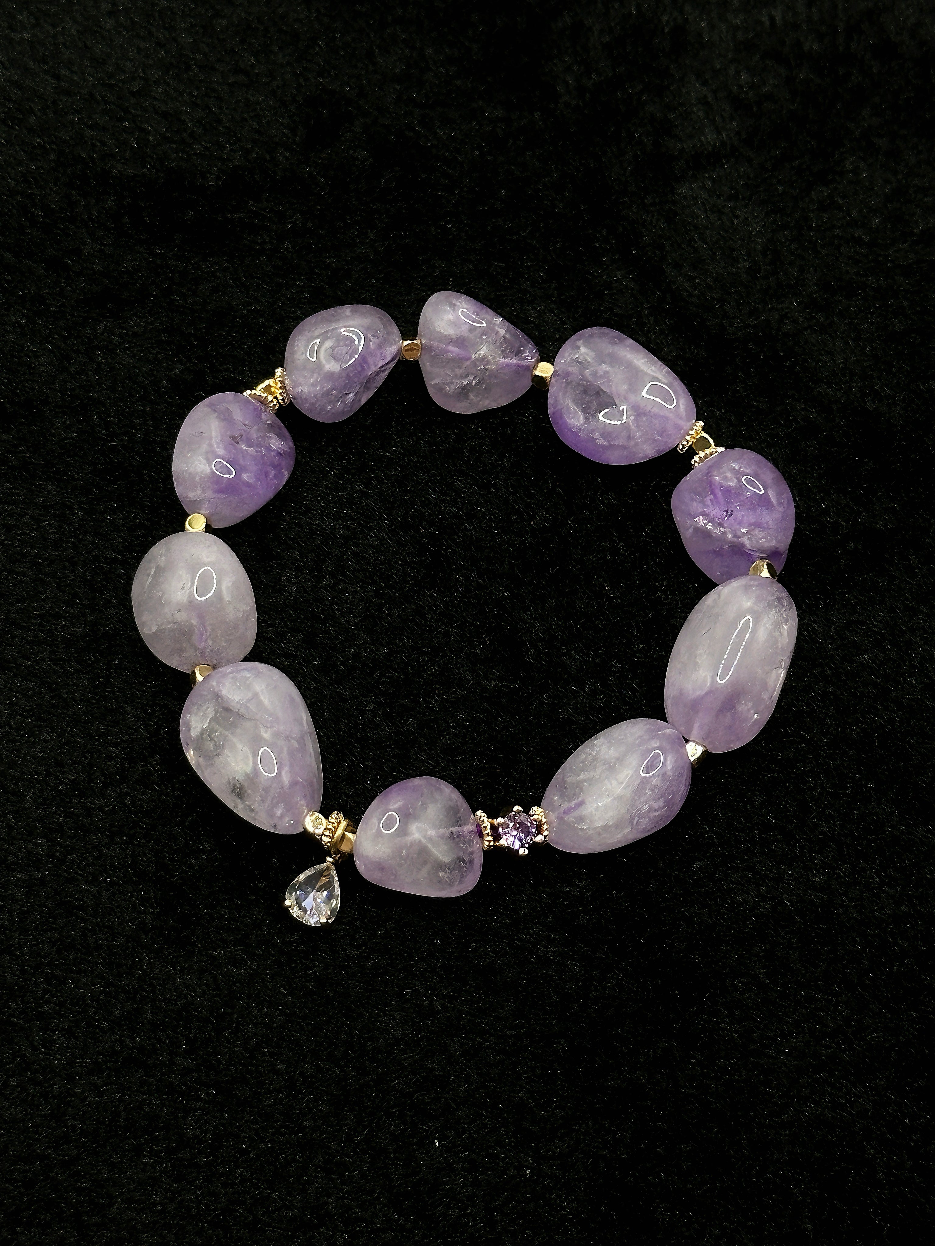 TT original-bracelet-Natural Amethyst Bracelet | Irregular Amethyst Bracelet | Niche Design Natural Crystal Jewelry | Vintage Luxury | Bohemian Style | Lucky Charm | Elastic Cord Bracelet