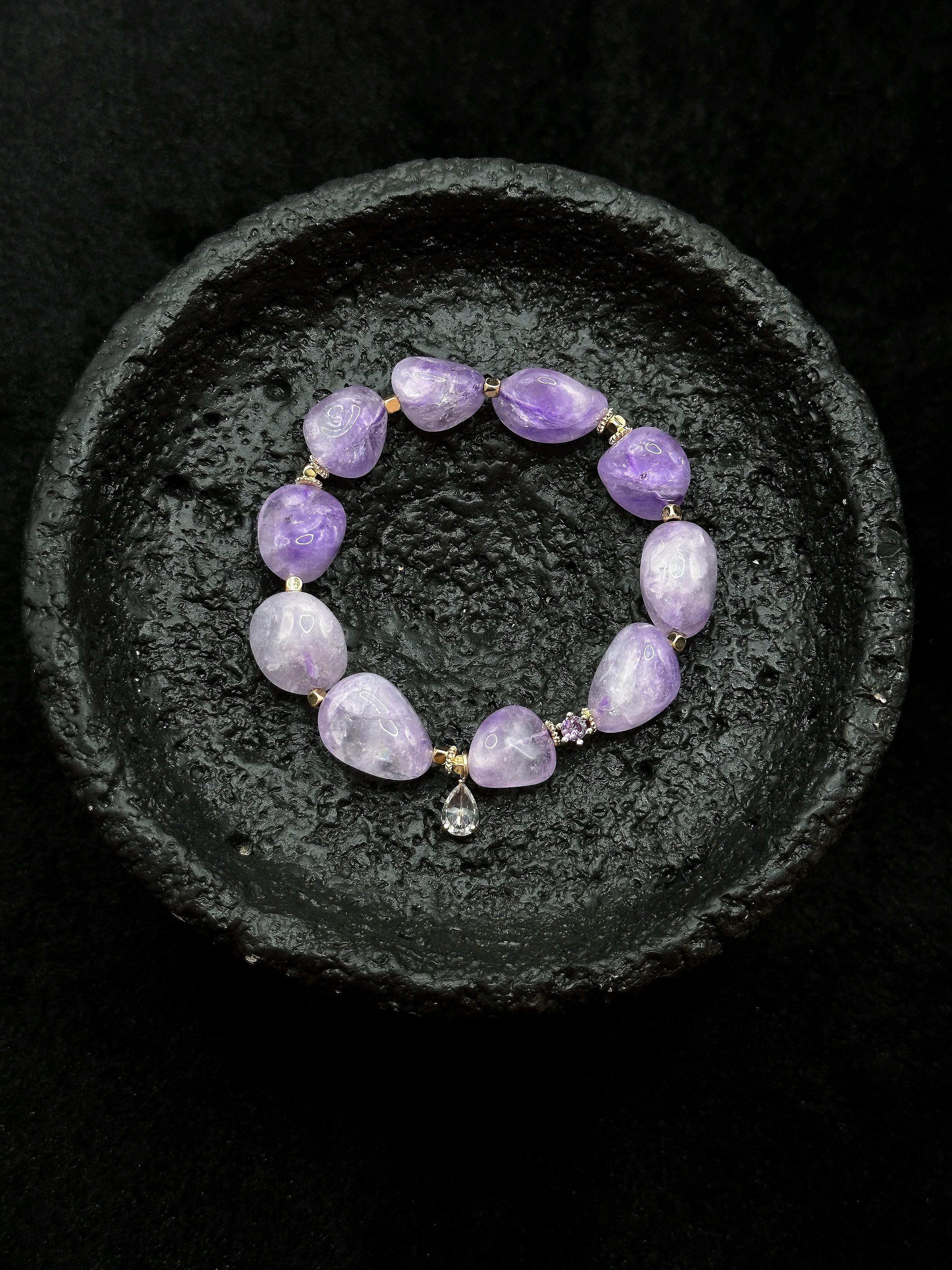 TT original-bracelet-Natural Amethyst Bracelet | Irregular Amethyst Bracelet | Niche Design Natural Crystal Jewelry | Vintage Luxury | Bohemian Style | Lucky Charm | Elastic Cord Bracelet