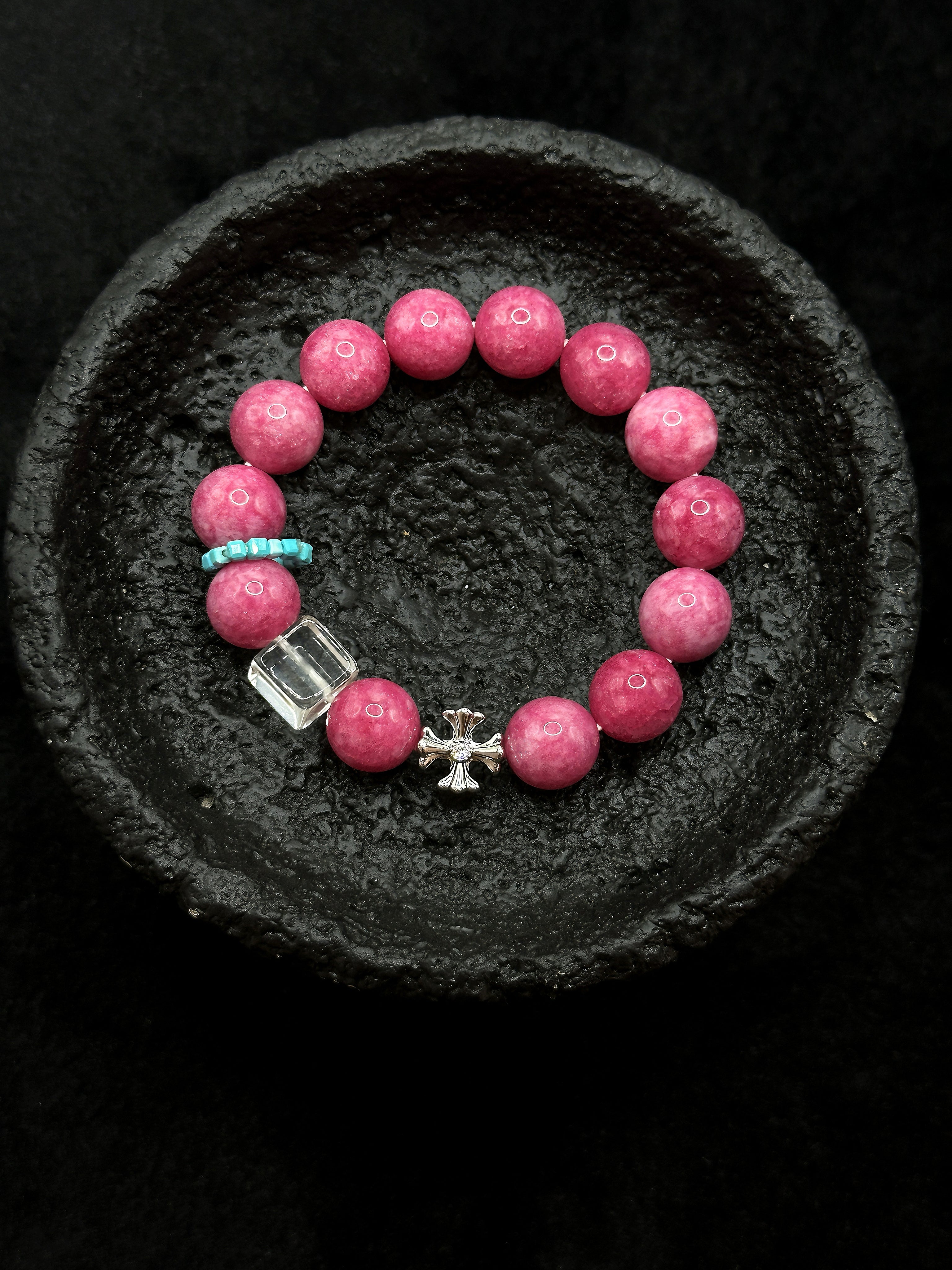 TT original-bracelet-Pink Natural Stone Bracelet | Pink Crystal Energy Stone Bracelet | Niche Design Spring/Summer Must-Have | Elastic Bracelet | Dragon Fruit Color Scheme